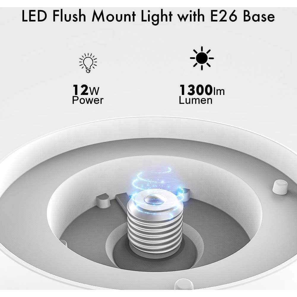 Lightdot 2 Pack 7 Modern Led Ceiling Light With Pull Chain 12W 4000K, 1300Lm, 125W E26 Bulb Replacement, Energy Saving Flush Mount Lighting For Closets/Bedroom/Corridor