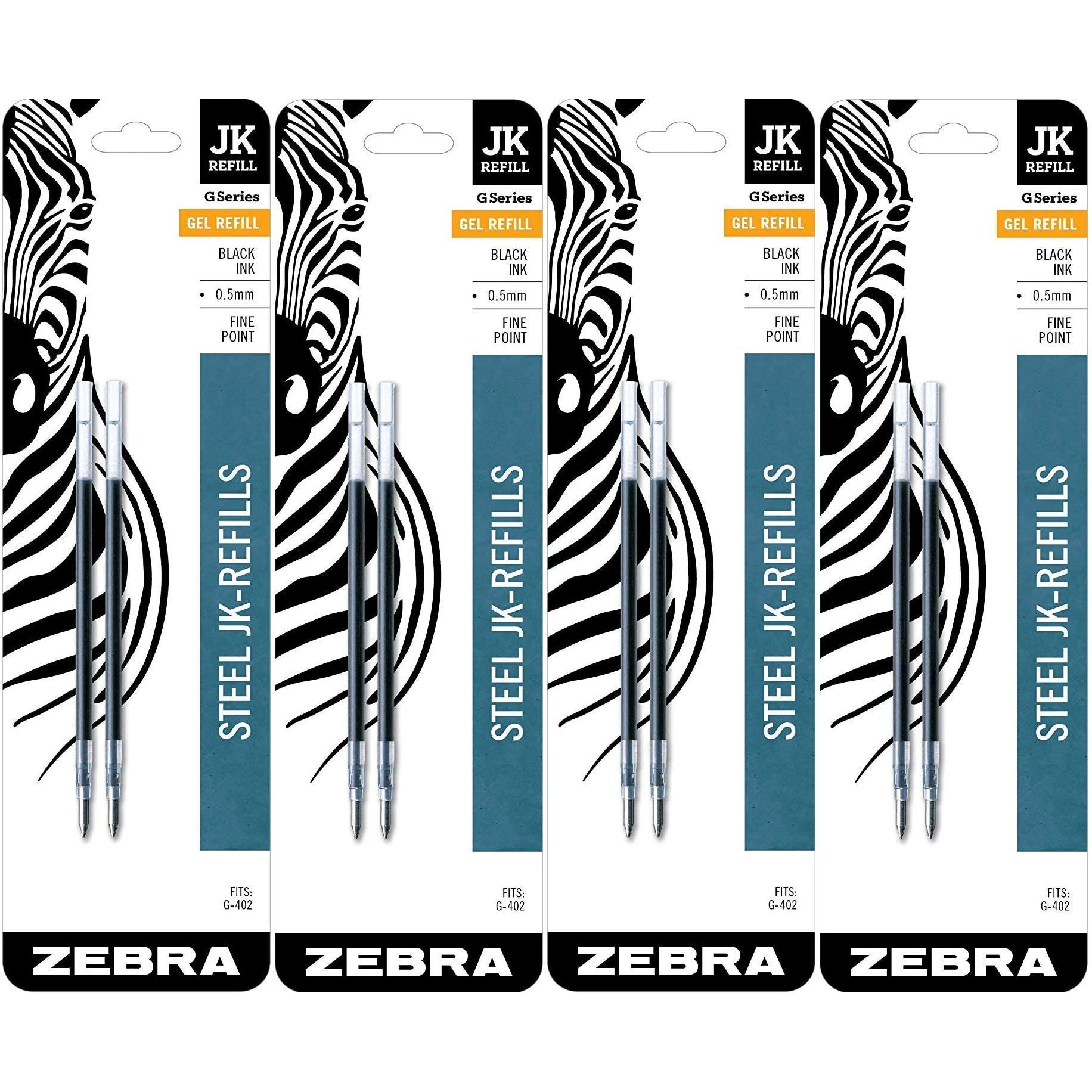 Zebra G-402 Stainless Steel Pen Jk-Refill, Fine Point, 0.5Mm, Black Ink, 8-Count