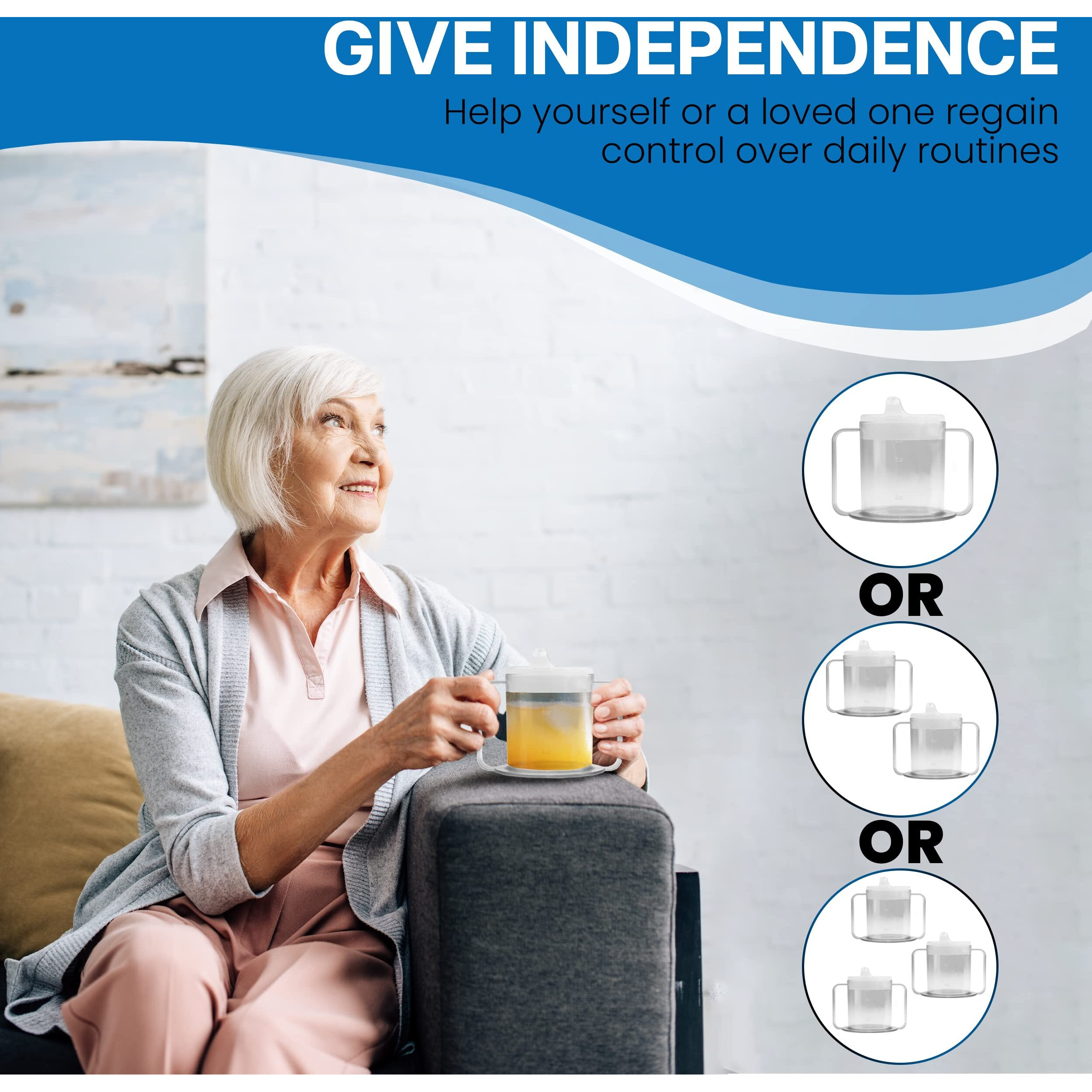 Providence Spillproof 9Oz Adult Sippy Cup With 2 Handles - Independence Sip Cups For Adults For Limited Mobility - Handicapped Accessories - Handicap Cups For Elderly Care - Made In The Usa - 3 Pack
