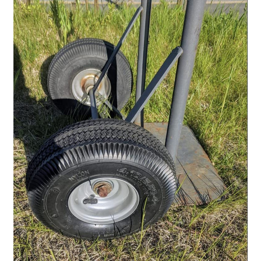 Rocky Mountain Dolly Wheel 4.10/3.50-4 - Heavy Duty Replacement Tire/Rim For Hand Truck, Cart, Dolly, Garden Cart - 2.25 Offset Hub With Pneumatic 5/8 Ball Bearing - Sawtooth Tread - 400 Lb (2)