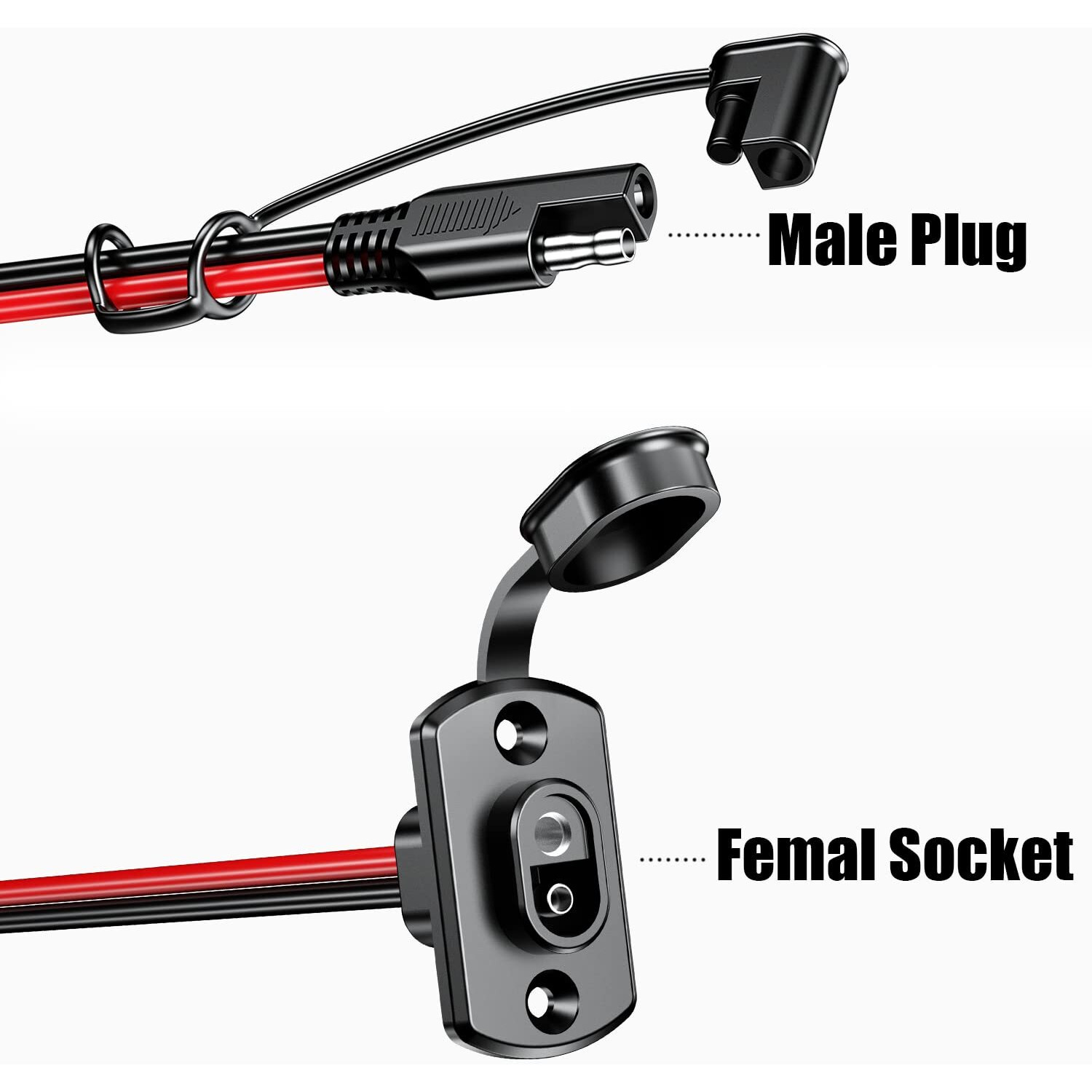 Depvko 2Pcs Sae Quick Connector Harness, 1Ft 12Awg Sae Adapter Male Plug To Female Socket Cable, Waterproof Sae Extension Cord For Solar Panel Generator Battery Charger