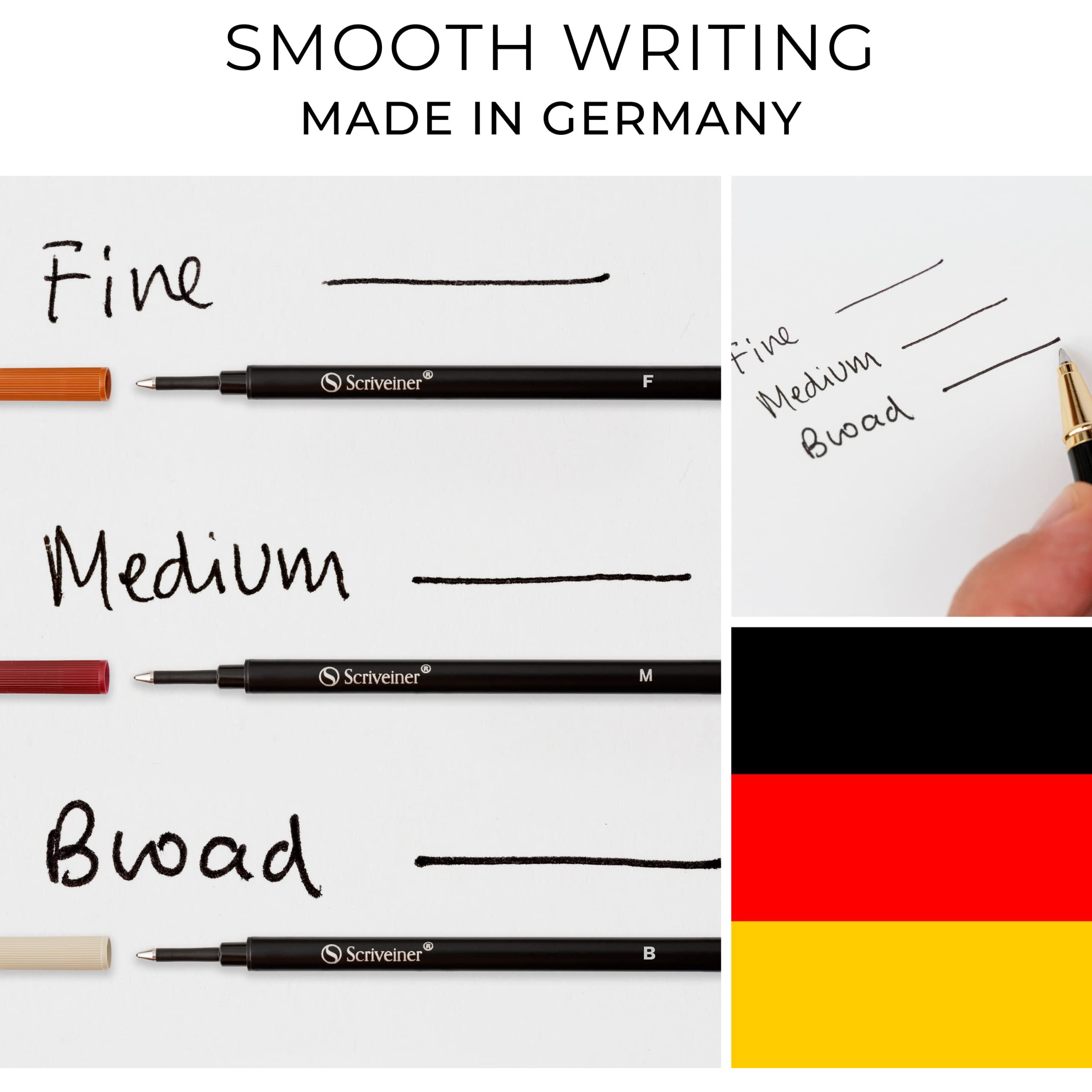 Scriveiner Rollerball Refill Black Fine - 4 Rollerball Refills Designed For Scriveiner Pens - Safety Ceramic Non Dry Roller Pen Refill F - Schmidt 888 Size - Made In Germany