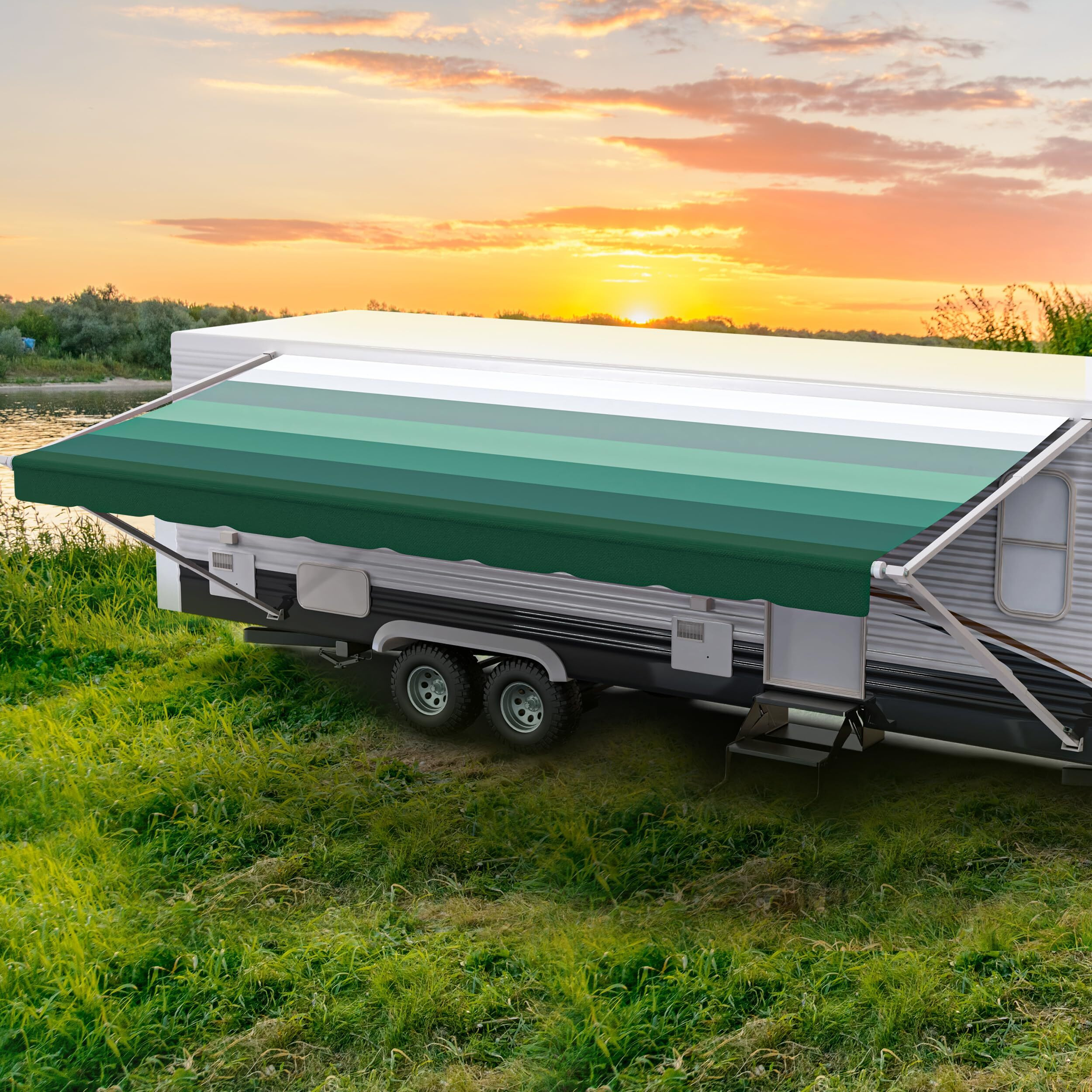 Shadepro - Rv Awning Fabric Replacement - Heavy Duty Weatherproof Vinyl - Universal Outdoor Canopy For Camper, Trailer, And Motorhome Awnings - Emerald Green - 18' (Fabric 17' 2")