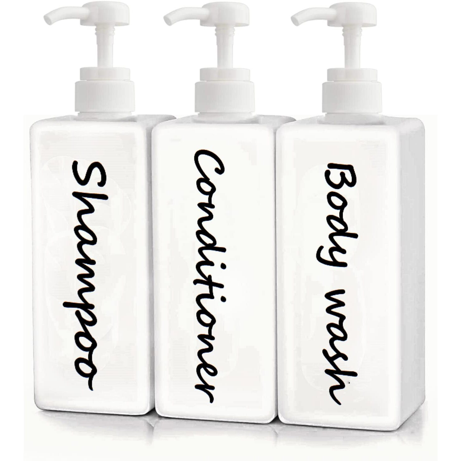 21Oz Shampoo And Conditioner Dispenser (Set Of 3) Modern Refillable Shampoo Pump Bottles For Shower Soap - Empty Shampoo Conditioner Body Wash Dispenser Set - Stylish Permanent Labels - For Bathroom