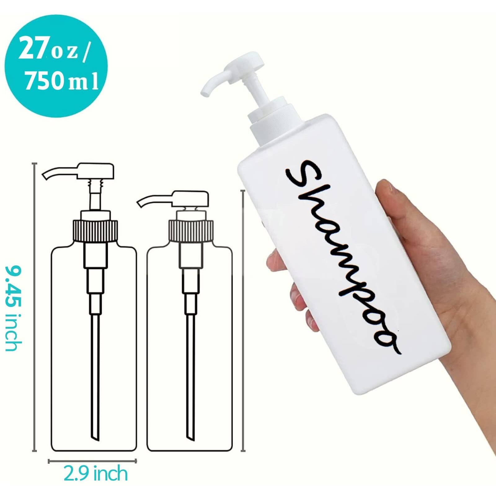 21Oz Shampoo And Conditioner Dispenser (Set Of 3) Modern Refillable Shampoo Pump Bottles For Shower Soap - Empty Shampoo Conditioner Body Wash Dispenser Set - Stylish Permanent Labels - For Bathroom