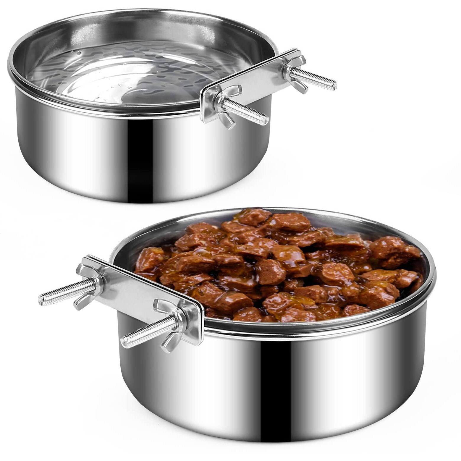 Dog Crate Water And Food Bowl, Shineme Stainless Steel Dog Bowls Hanging 2 Pack For Cage Crate Kennel, Spill Proof Dog Bowl For Medium And Small Sized Dogs Cats Pets (6.3 * 2.6