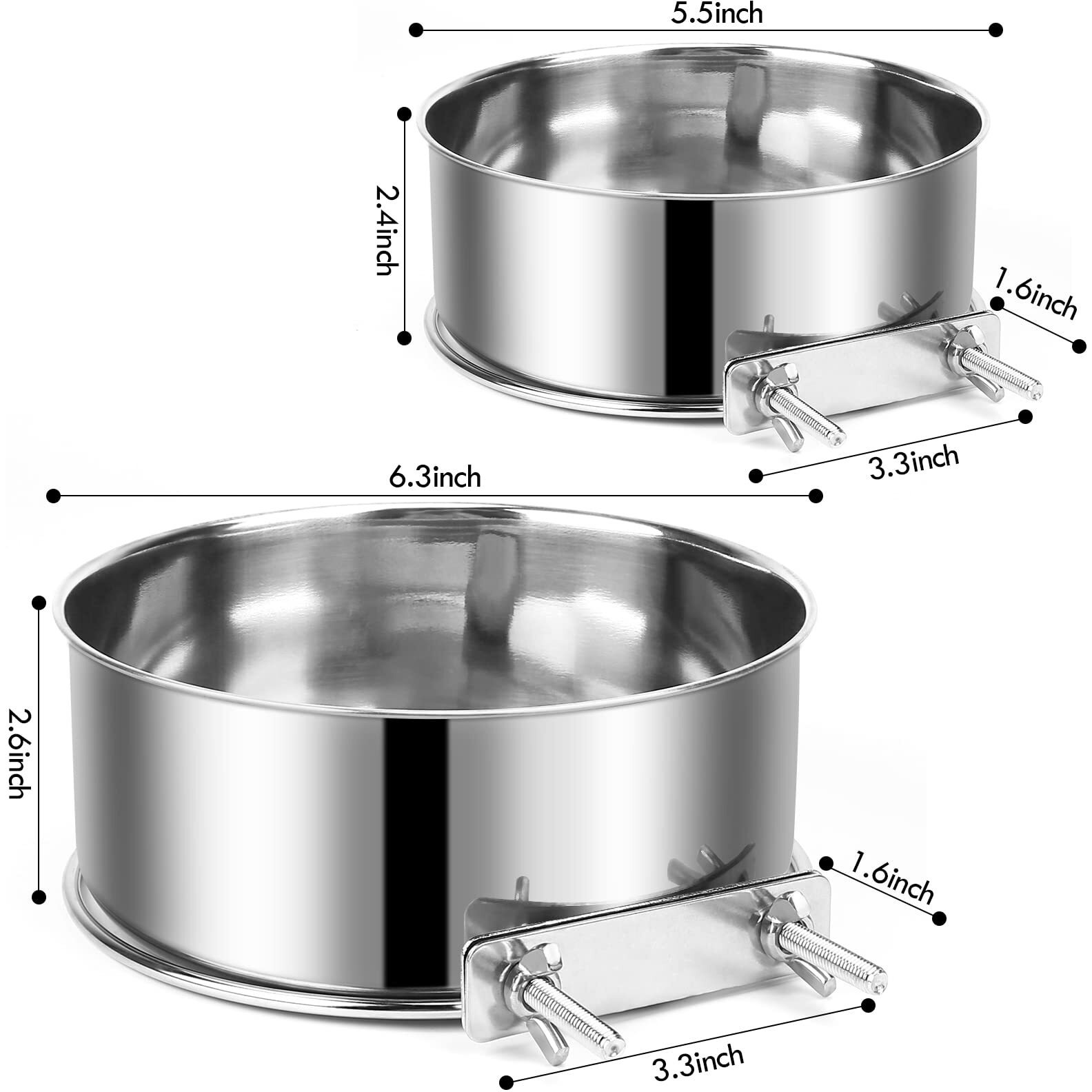 Dog Crate Water And Food Bowl, Shineme Stainless Steel Dog Bowls Hanging 2 Pack For Cage Crate Kennel, Spill Proof Dog Bowl For Medium And Small Sized Dogs Cats Pets (6.3 * 2.6