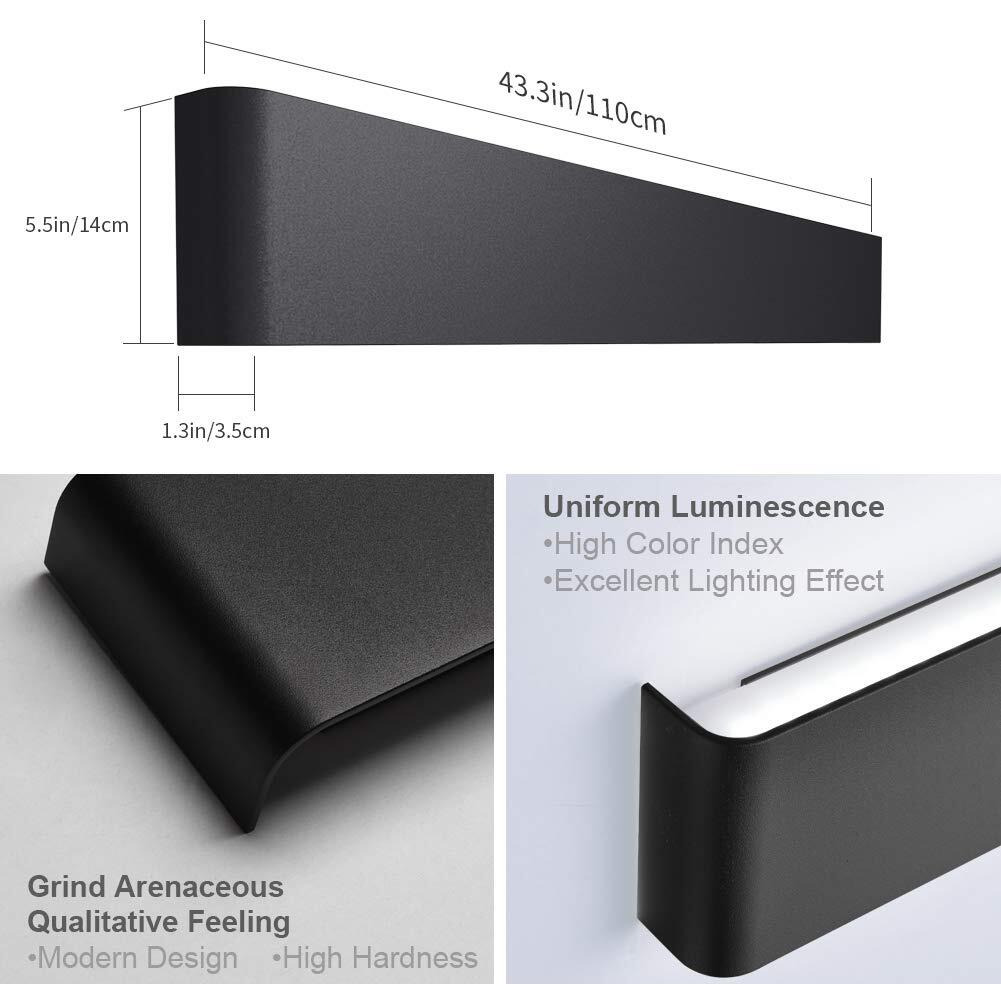 Aipsun 43.3In/40W Modern Black Vanity Light Fixtures Led Black Bathroom Wall Light Up And Down Bathroom Lighting Fixtures White Light 5000K