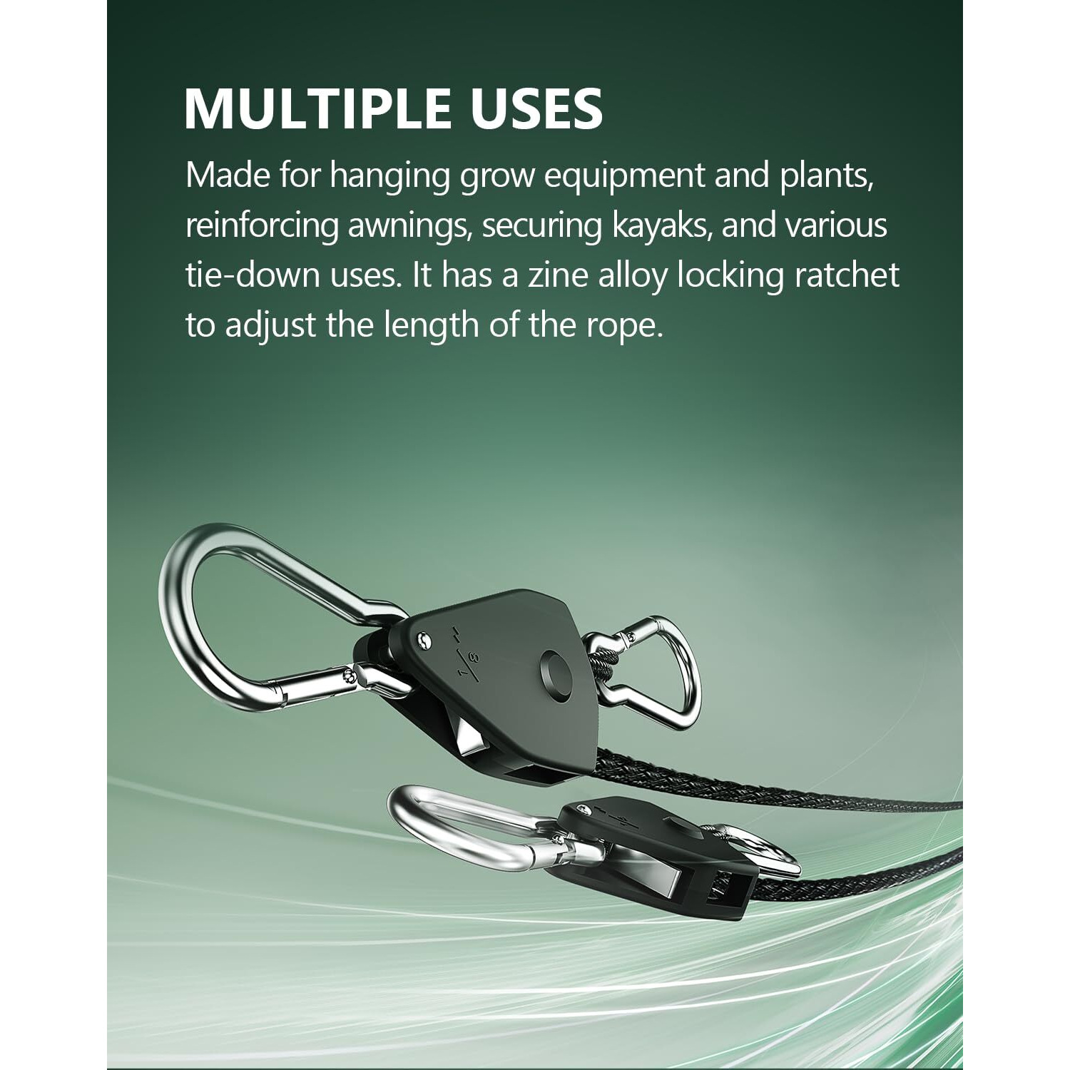 Staygrow 4-Pack 1/8&quot Adjustable Rope Hanger, Heavy Duty Ratchet Tie Down Strap With Reinforced Metal Gear, Ratcheting Pulley System Kayak Straps For Hanging Plants Grow Light And Various Tie-Down Uses