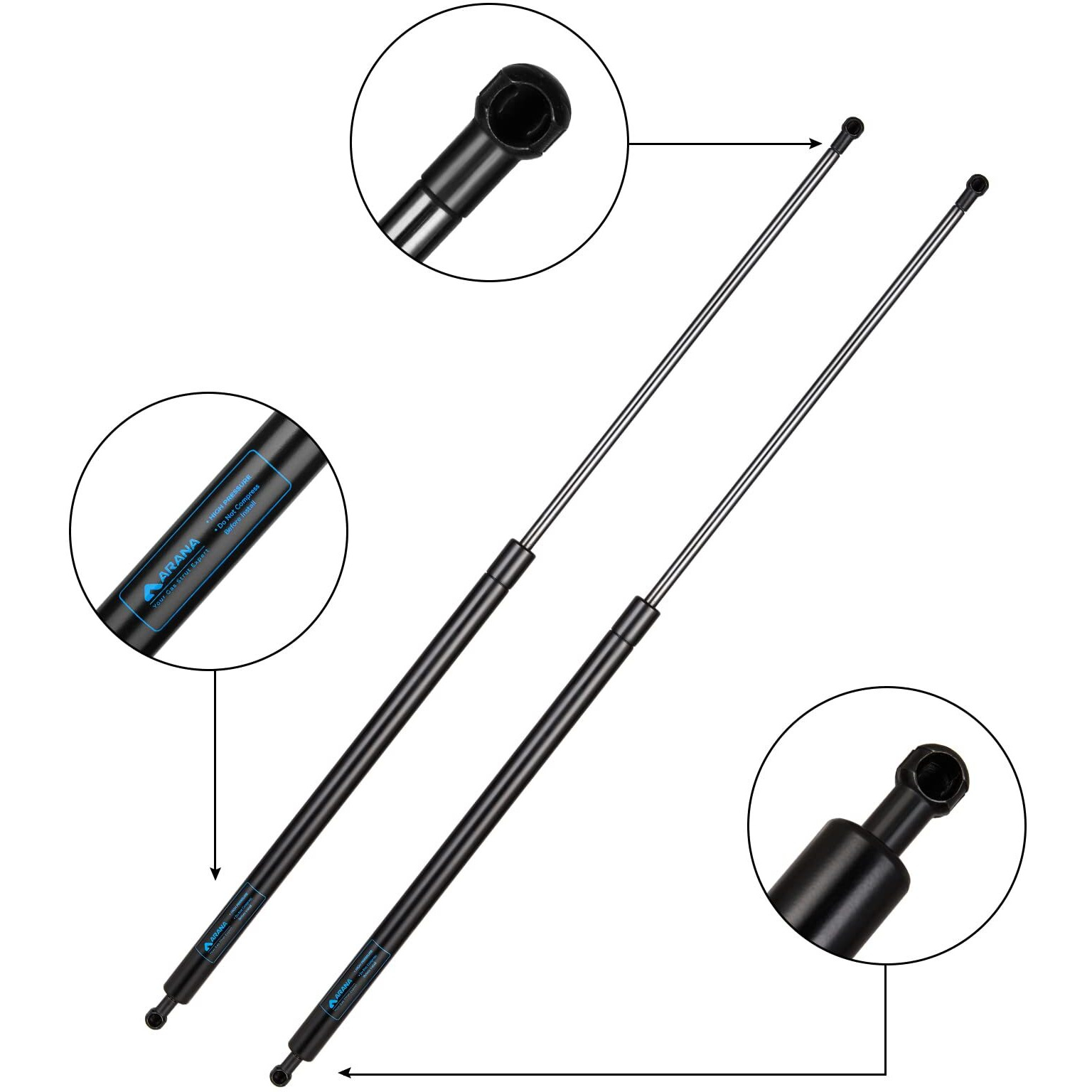 Arana Ml28100 30.9 Inch 100Lb Gas Struts Spring Shocks Sl28100 31" 100Lb Lift Support For Tonneau Cover Truck Bed Floor Hatch Trap Door Tailer Door Custom Window, 2Pcs Set