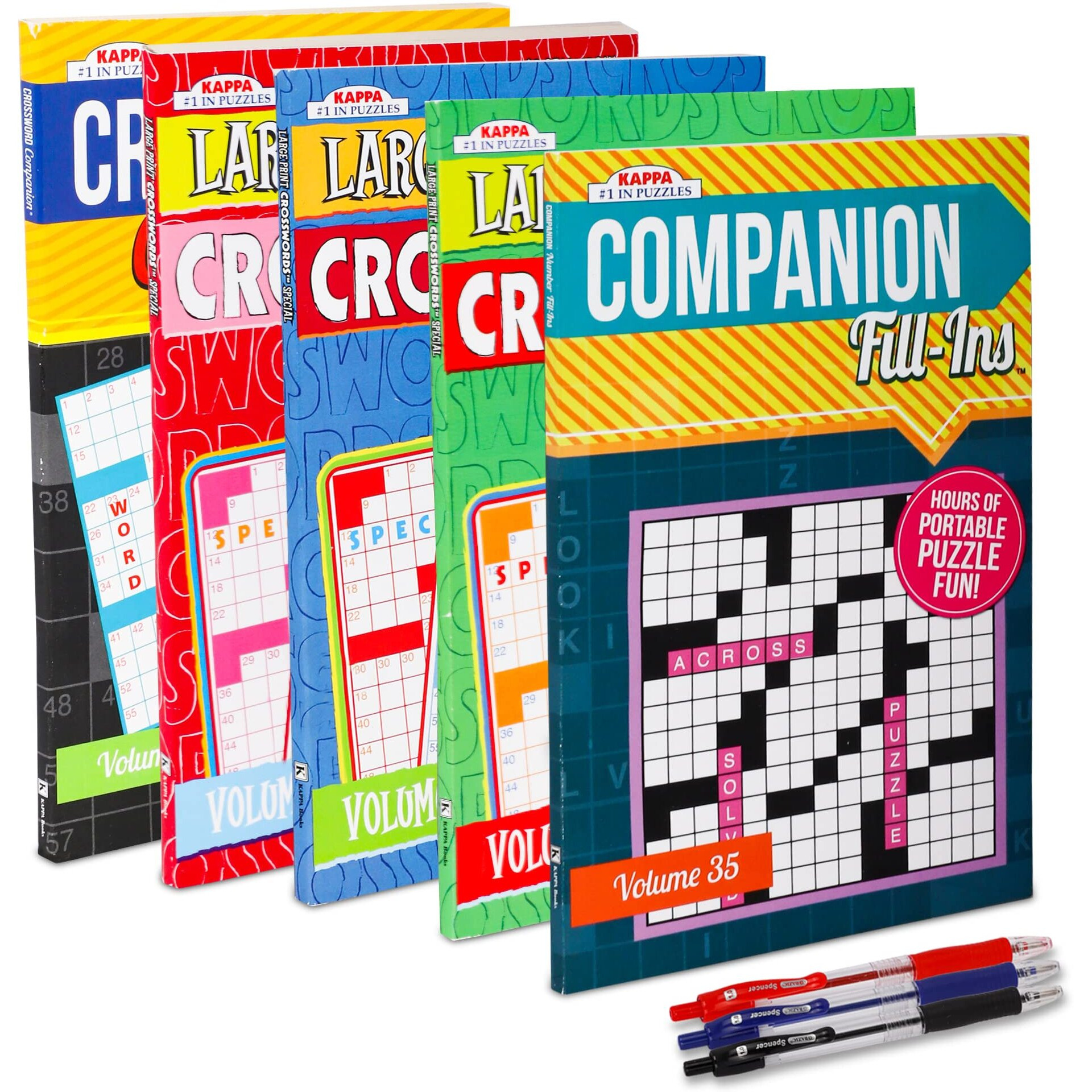 Variety Savings 5-Pack 450+ Travel-Size Crosswords Puzzle Books For Adults, Aging Seniors Brain Stimulation Large Print Words Activity Books (Variety Pack Bulk), Paperback - Digest Size 8X5