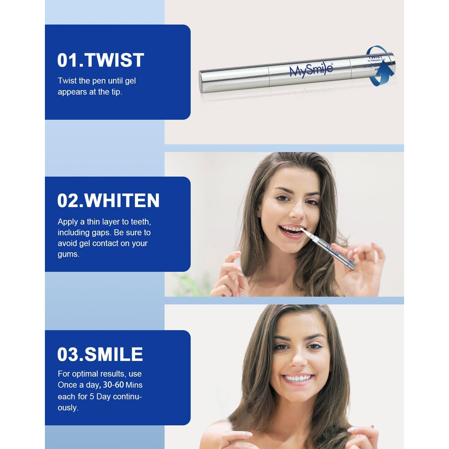 Mysmile Teeth Whitening Pen 30+ Treatment Enamel Safe Tooth Whitening Gel For Teeth Sensitive-10 Min Fast Whitening Teeth-Helps To Remove Stains From Coffee, Smoking, Wines-Mint Flavor