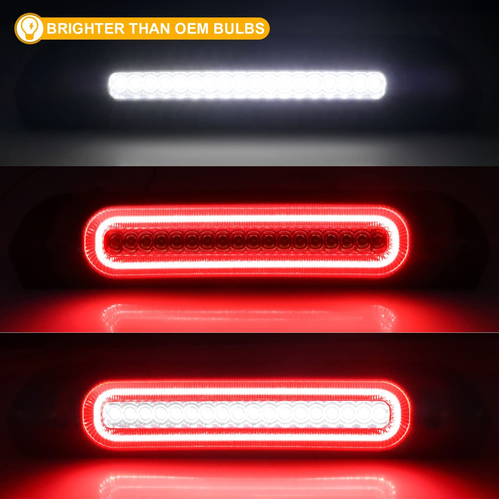 R&F Auto Led Smoked Lens High Mount Brake Light Replacement For Ram 1500 2500 3500 (2002-2008), For Ram 2500 3500 (2009) Roof Cargo Lights Third Brake Lamp With Seal Foam Gaskets F1 Style Red Flash