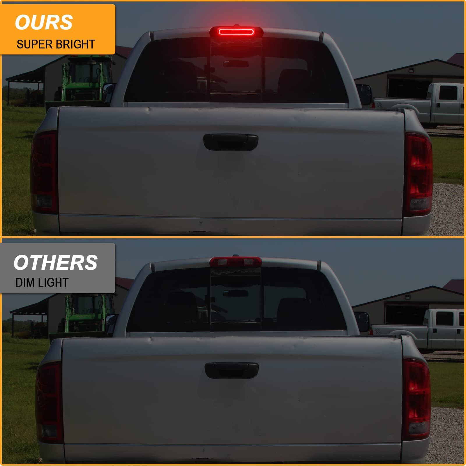 R&F Auto Led Smoked Lens High Mount Brake Light Replacement For Ram 1500 2500 3500 (2002-2008), For Ram 2500 3500 (2009) Roof Cargo Lights Third Brake Lamp With Seal Foam Gaskets F1 Style Red Flash