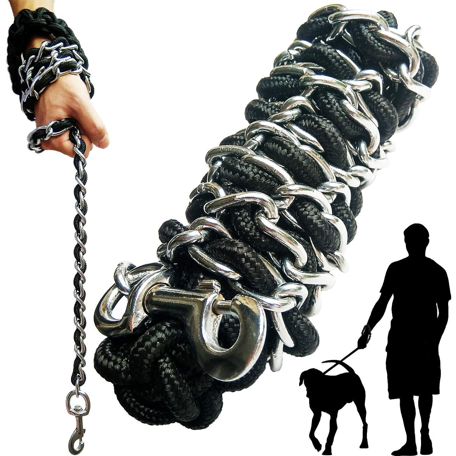 Dog Leash Metal Leashes With Pet Collar Training Walking Leads Heavy Duty Anti Bite Chain Rope With Pet Collar Hook For Medium And Large Dogs (X-Large)