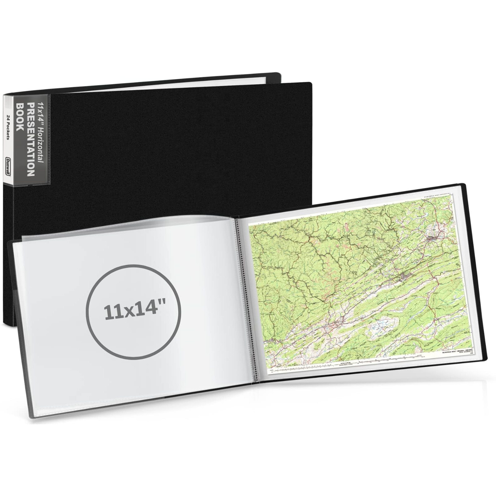 Dunwell Landscape Binder With Sleeves - (11X14, Black), 24-Pocket Large Presentation Book Displays 48 Pages, 11 X 14 Horizontal Sheet Protector, 14X11 Art Portfolio Folder, Kids Artwork Organizer