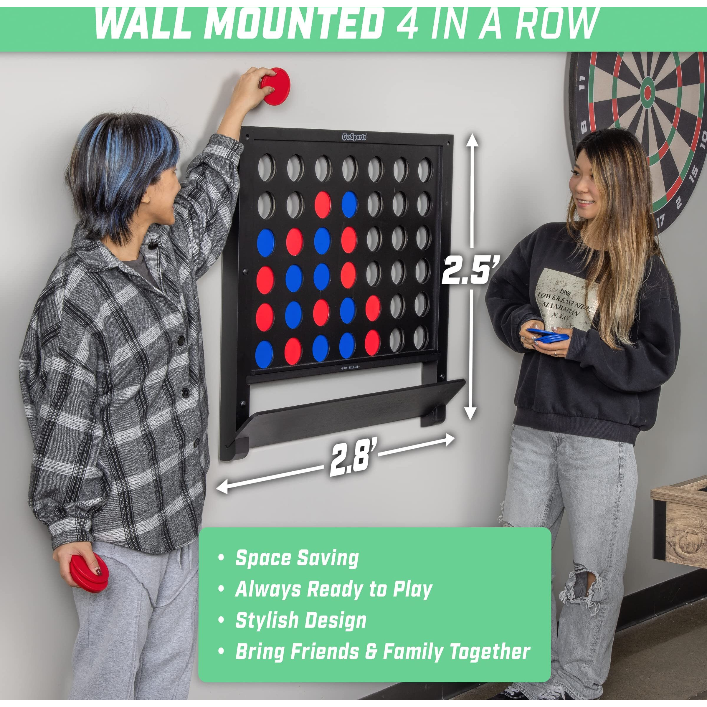 Gosports Wall Mounted Giant 4 In A Row - Jumbo Four In A Row With Coins - Choose Your Style