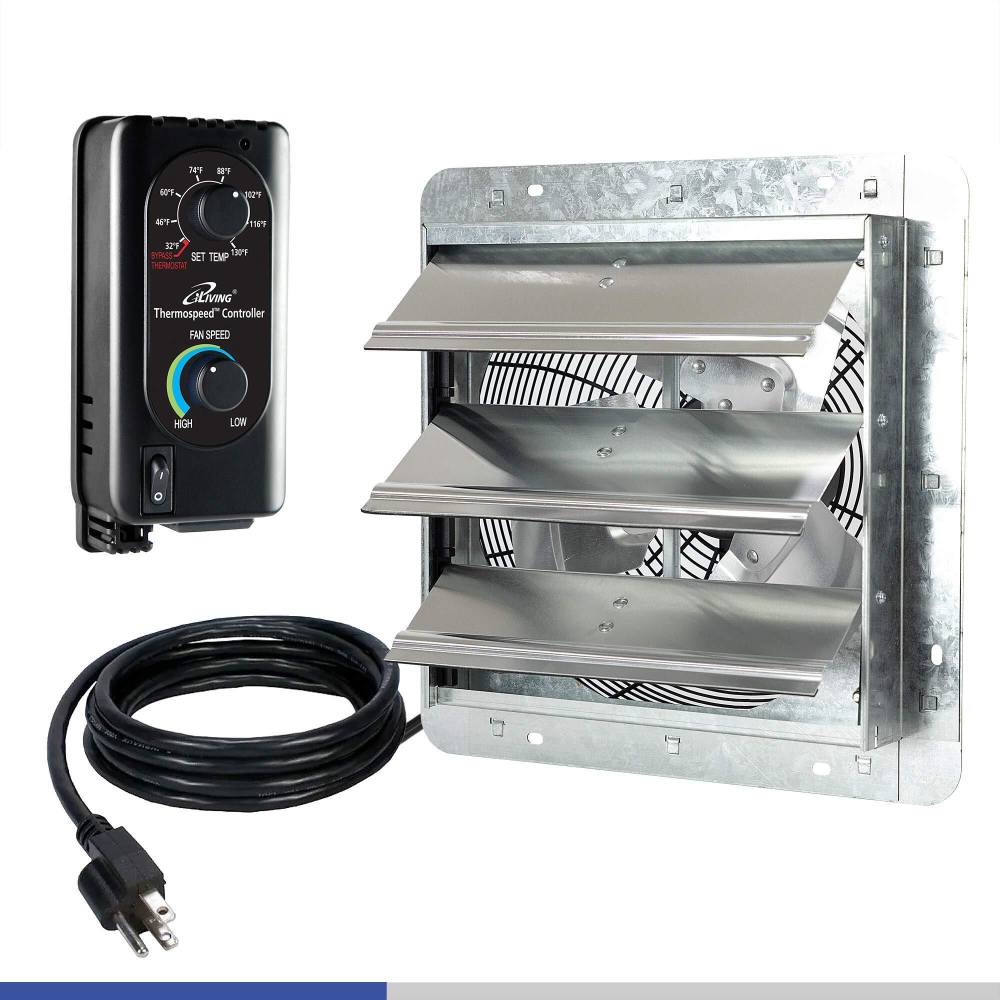 Iliving 12" Shutter Exhaust Fan With Thermospeed(Tm) Controller, 65W, 960 Cfm, Silver (Ilg8Sf12V-St)