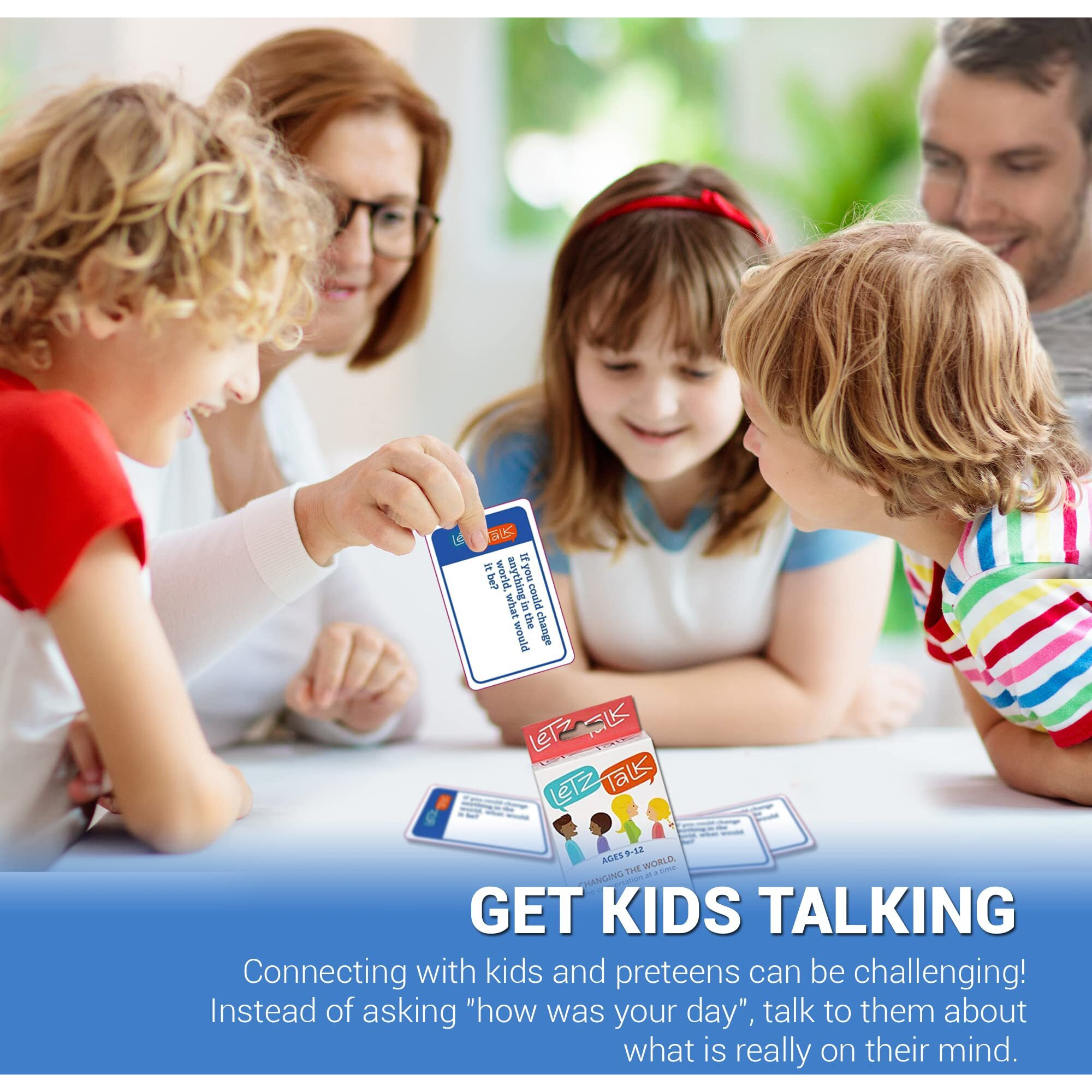 Letz Talk Conversation Cards For Kids - Communication Cards To Build Confidence & Emotional Intelligence, Family Conversations Cards Game For Kids And Adults - Therapy Tool - Easter Basket Stuffer