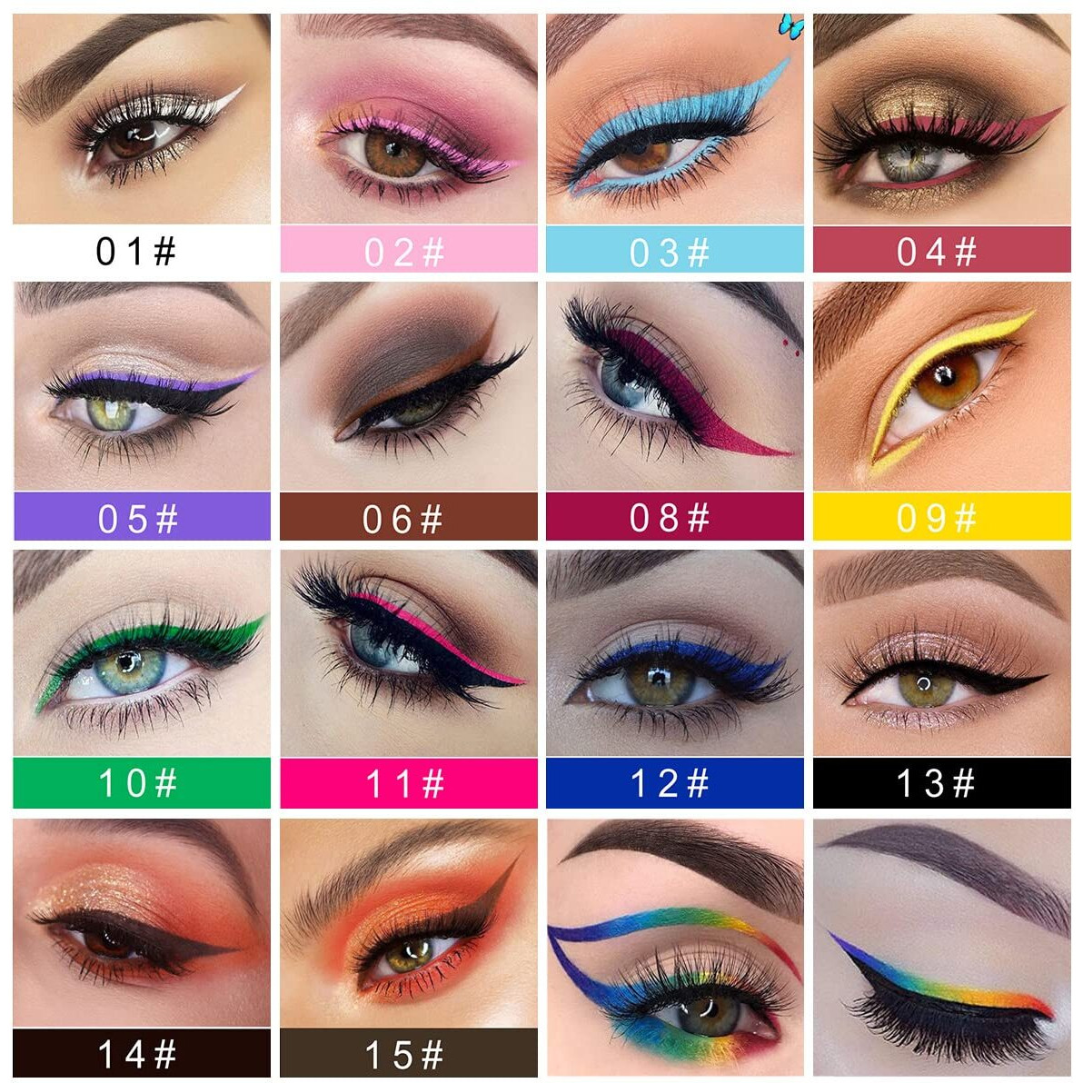 Charmcode 14 Colored Eyeliners - Liquid Color Eyeliner Highly Pigmented - White Eyeliner - Liquid Liner Coloful Set - Vivid Matte Eye Makeup