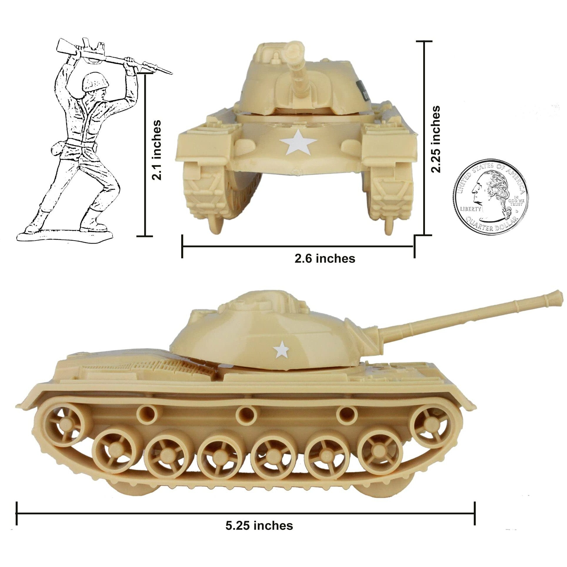 Timmee Toy Tanks For Plastic Army Men - Tan Ww2 3Pc - Made In Usa