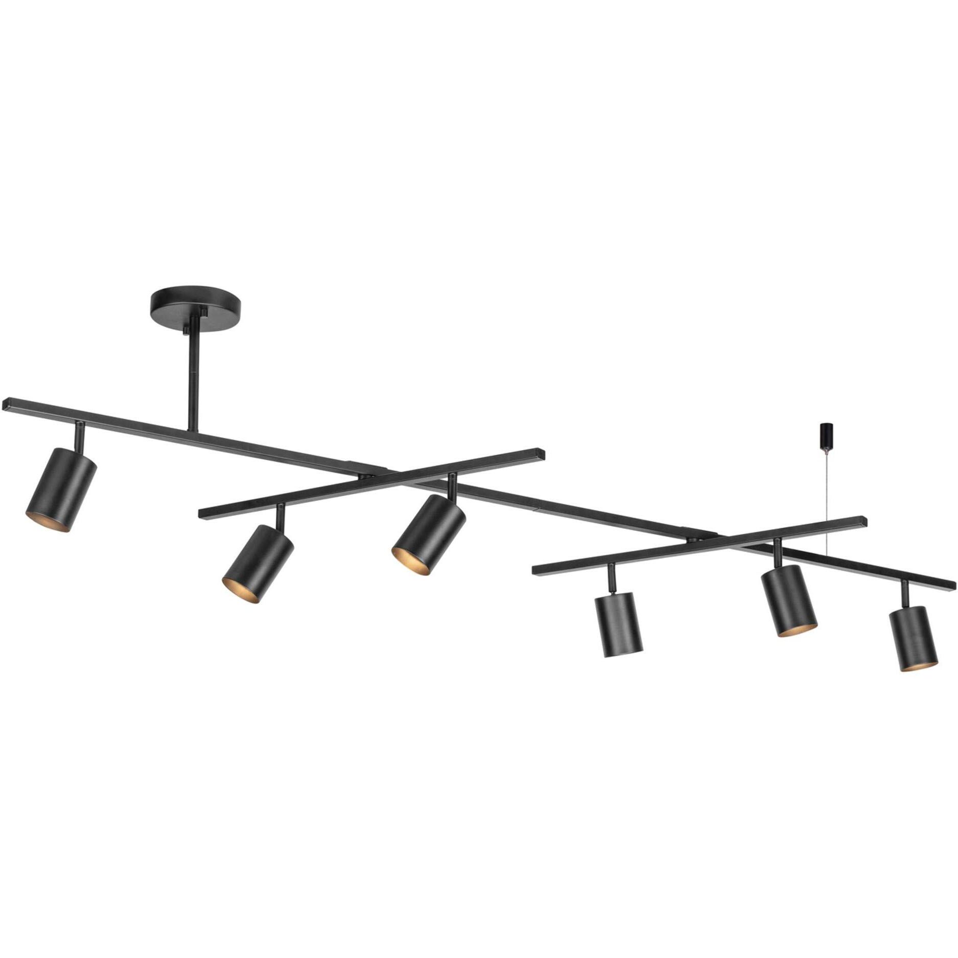 Globe Electric Waylon 6-Light Track Lighting, Matte Black, Center Swivel Bars