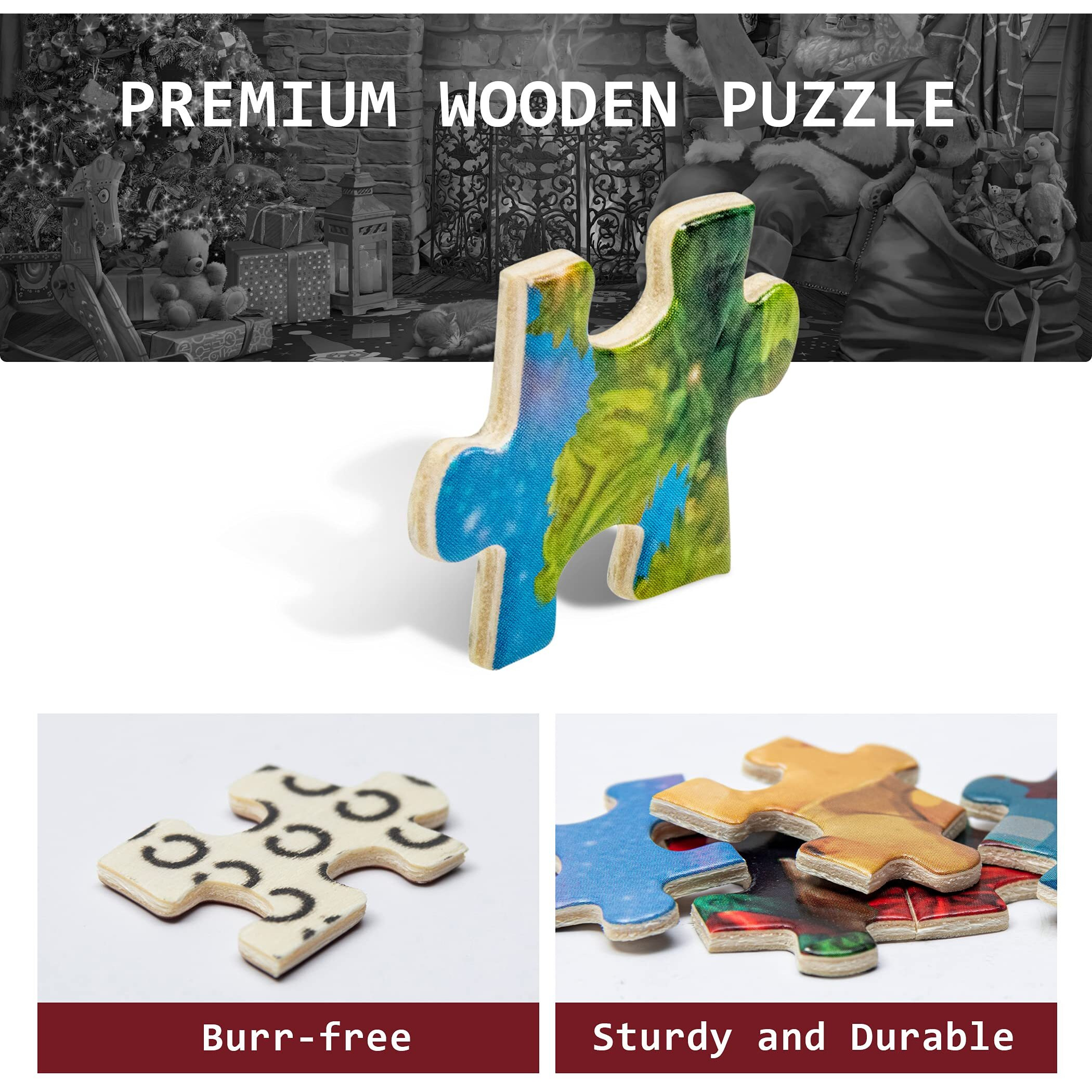 Becko Us Puzzles For Adults Wooden Jigsaw Puzzles 1000 Pieces Puzzles For Adults And Kids - Santa Claus At Fireplace Santas Wish List Warm Christmas