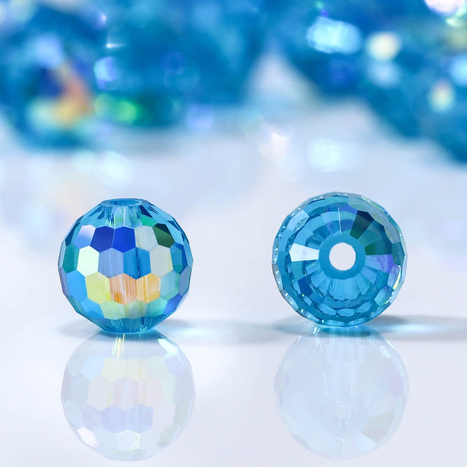 Dowarm 100Pcs 8Mm Crystal Glass Beads For Jewelry Making, Faceted Crystal Beads For Crafts Bracelet Wind Chimes Suncatcher, 5003 Rondelle Spacer Beads, Loose Gemstones, Aquamarine Ab