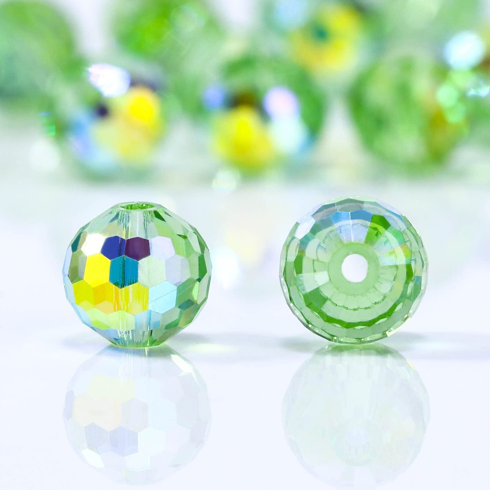 Dowarm 100Pcs 8Mm Crystal Glass Beads For Jewelry Making, Faceted Crystal Beads For Crafts Bracelet Wind Chimes Suncatcher, 5003 Rondelle Spacer Beads, Loose Gemstones, Light Green Ab