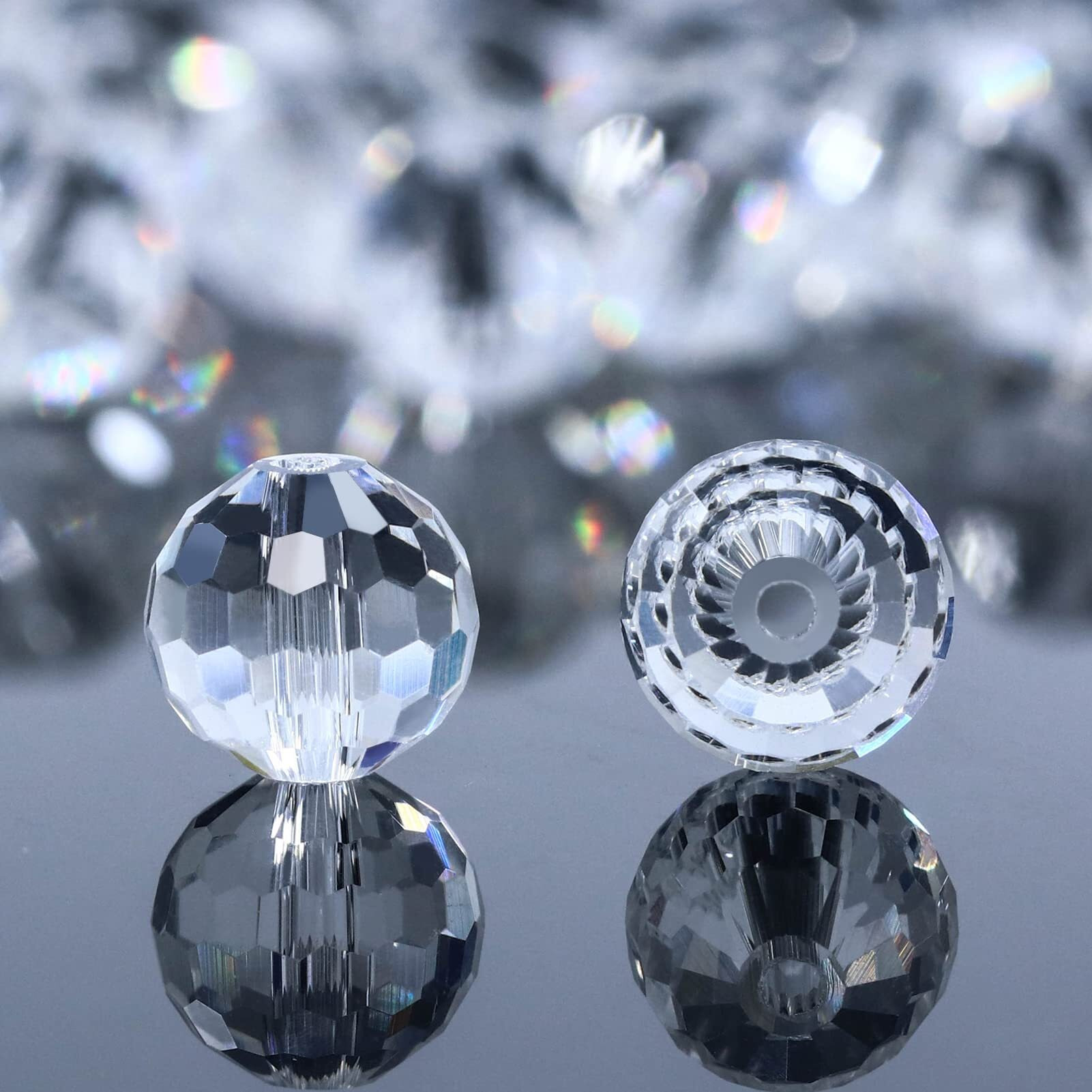 Dowarm 10Mm Round Crystal Beads For Jewelry Making, Crystal Clear Faceted Crystal Glass Beads For Crafts Bracelet Wind Chimes Suncatcher, 5003 Rondelle Spacer Beads, Loose Gemstones, 50Pcs
