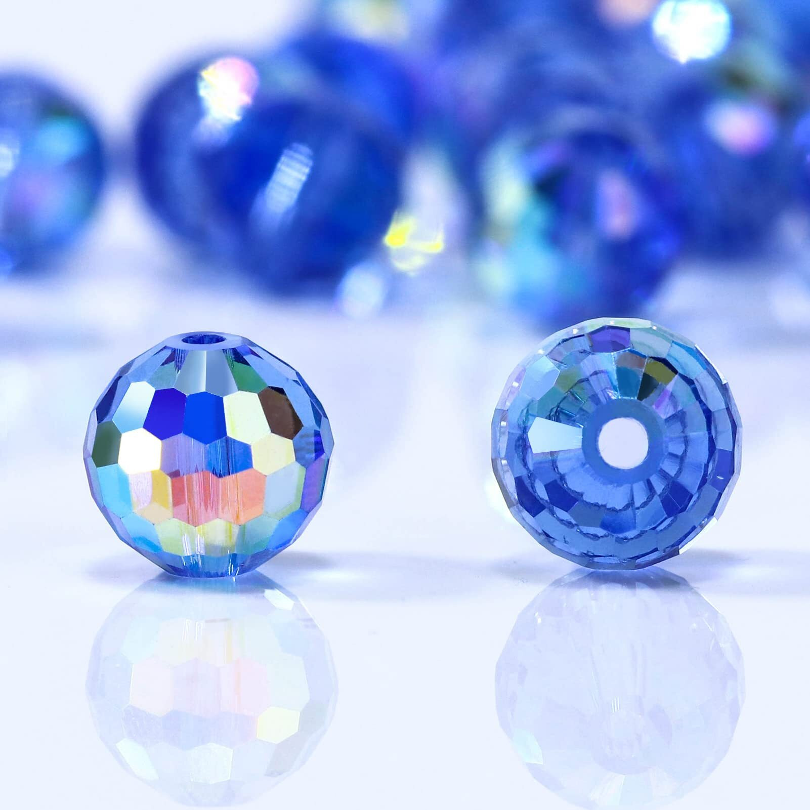 Dowarm 10Mm Round Crystal Beads For Jewelry Making, Faceted Crystal Glass Beads For Crafts Bracelet Wind Chimes Suncatcher, 5003 Rondelle Spacer Beads, Loose Gemstones, 50Pcs, Light Blue Ab
