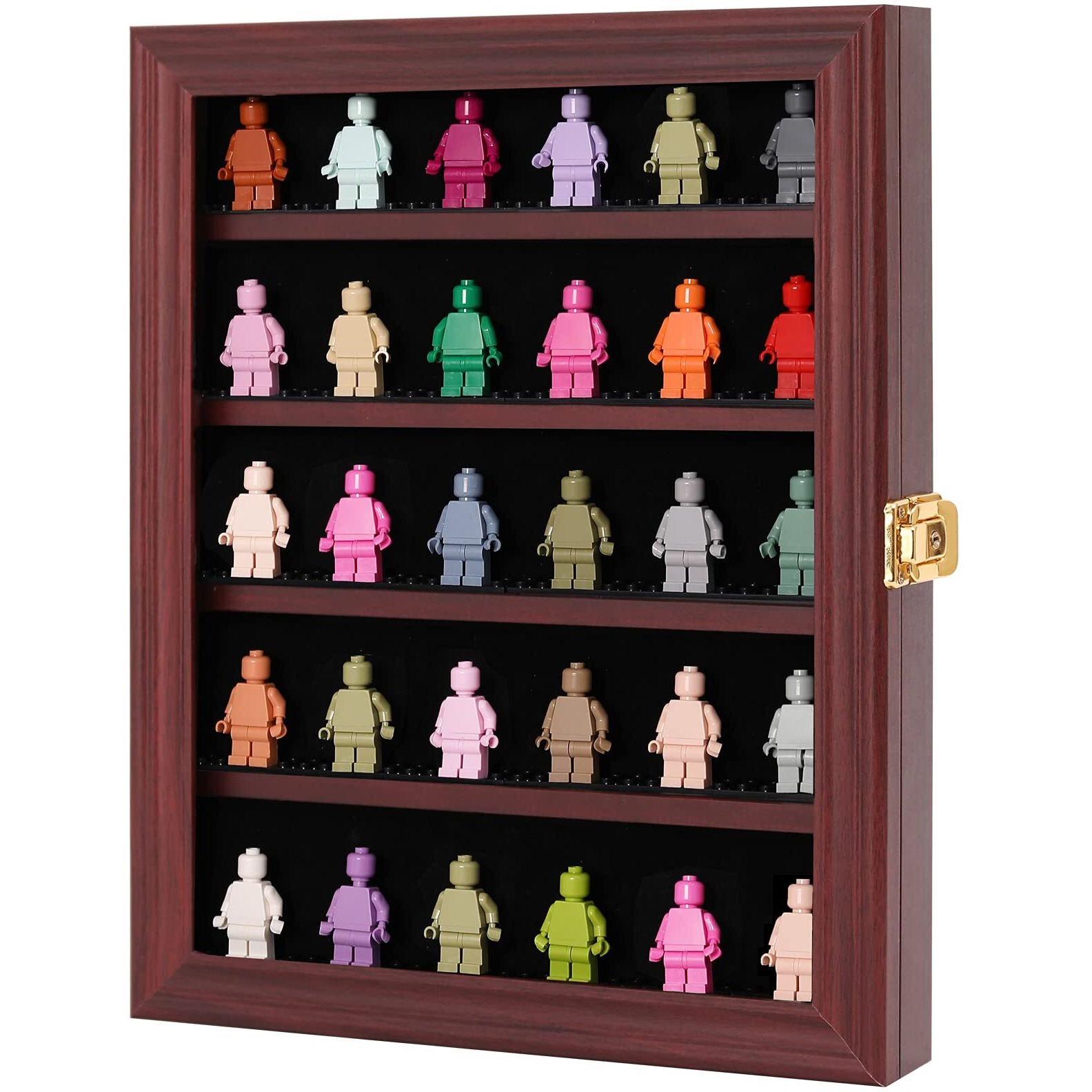 Verani Minifigures Miniature Display Case Collectibles Display Box Wall Mount Figure Display Curio Cabinet With Uv Protected Anti Fade 92% Clear For Small Objects Lockable Removable Shelves Mahogany