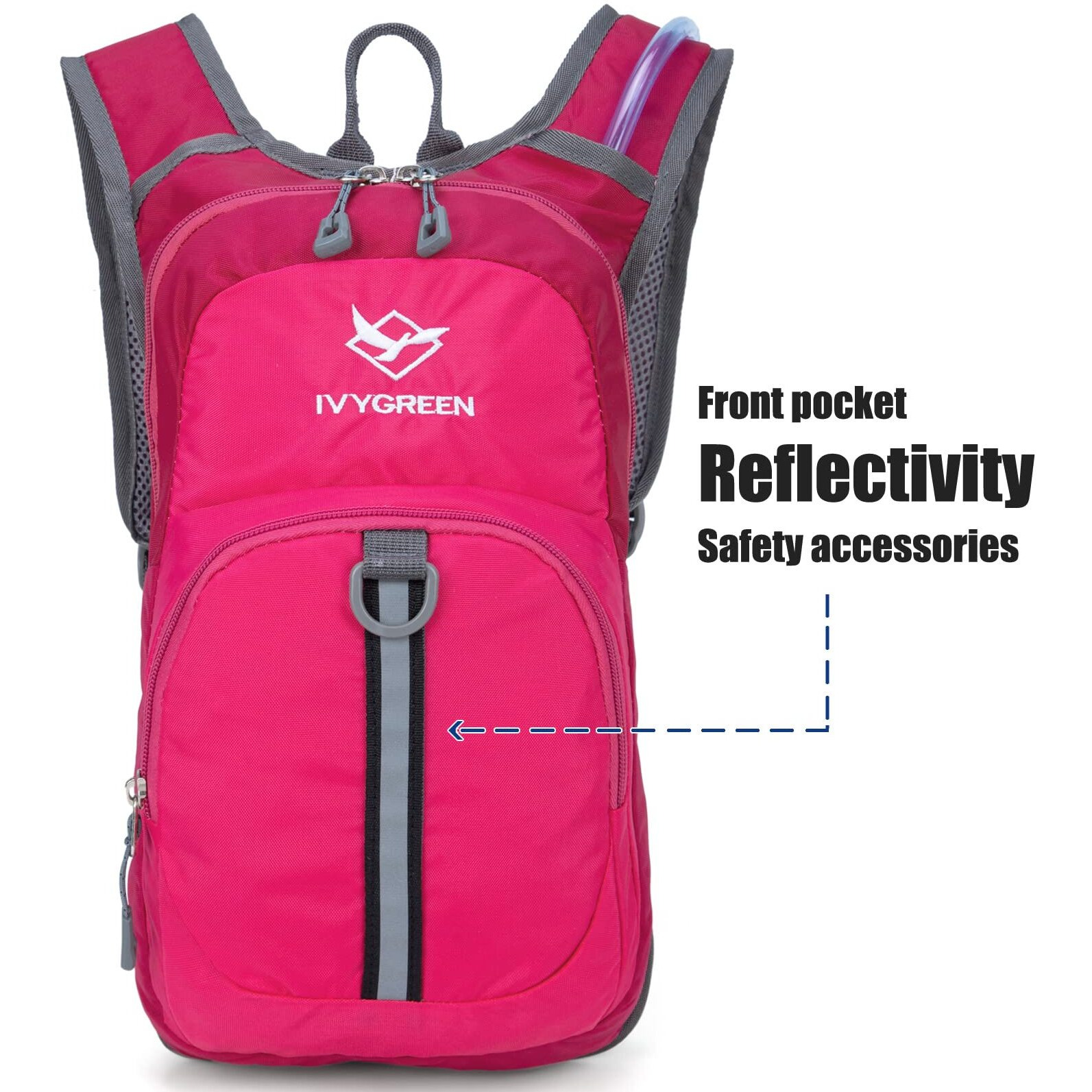 Ivygreen Kids Hydration Backpack, Hiking Backpack For Boys Or Girls With 1.5L Water Bladder (Rose Red)