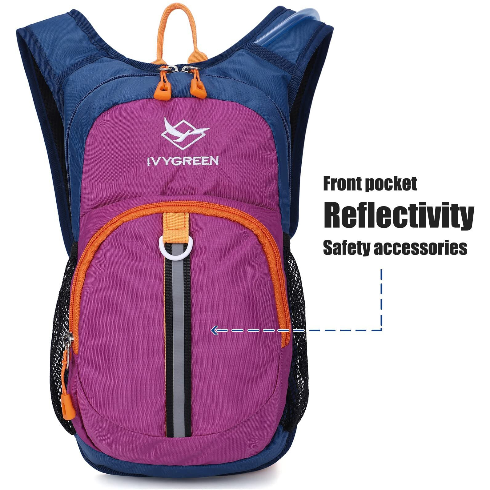 Ivygreen Kids Hydration Backpack, Hiking Backpack For Boys Or Girls With 1.5L Water Bladder, Purple