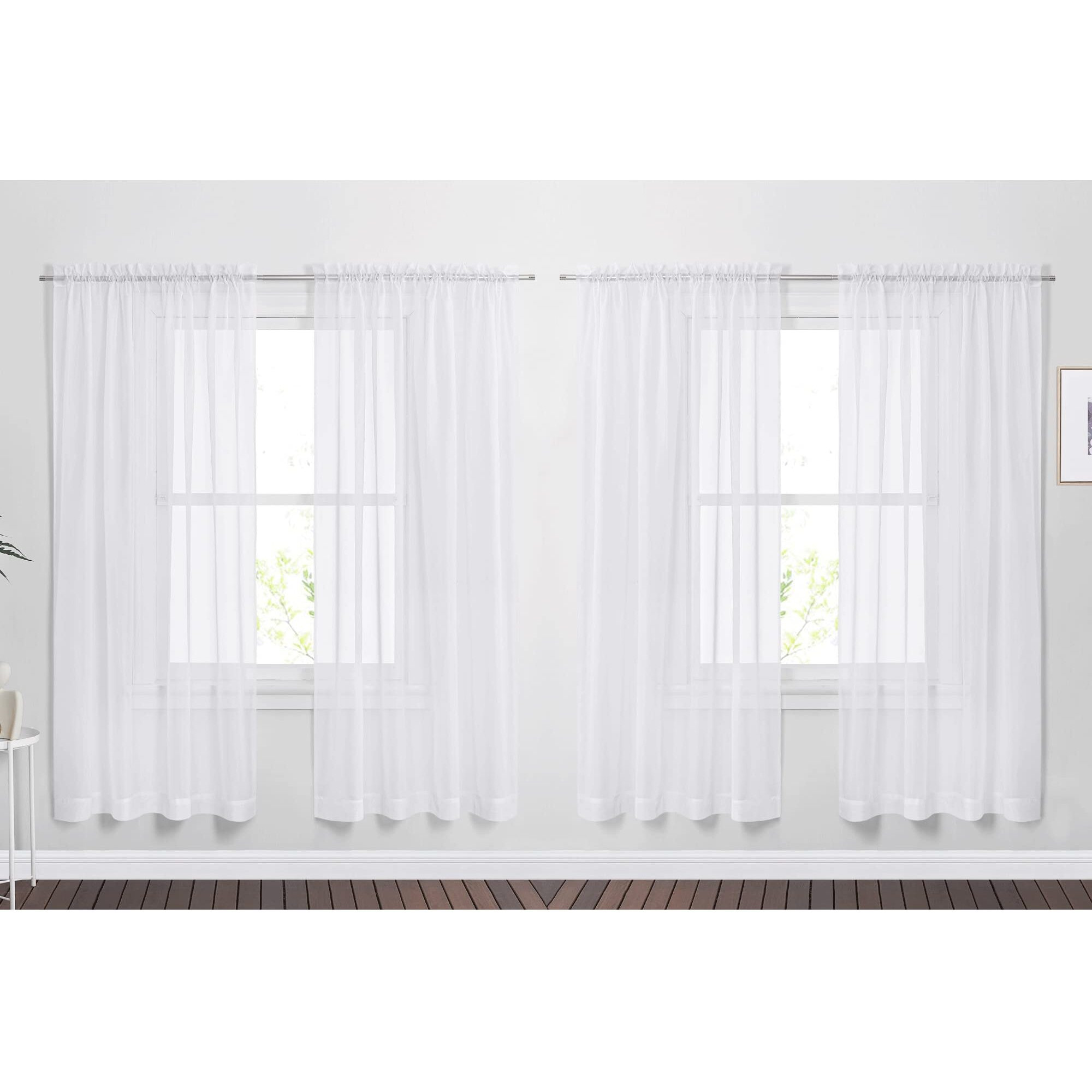 Nicetown Sheer White Curtain Sets 72 Inch Length, Window Treatment Rod Pocket Tulle Voile Drape/Panel For Living Room/Bedroom, 4 Panels, 60&quot Wide