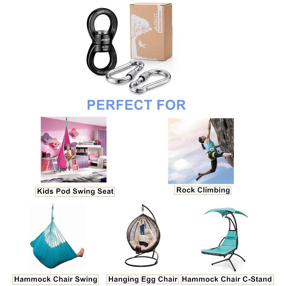 Auskit, Black Swing Swivel, 35 Kn Safest Rotational Device Hanging Accessory