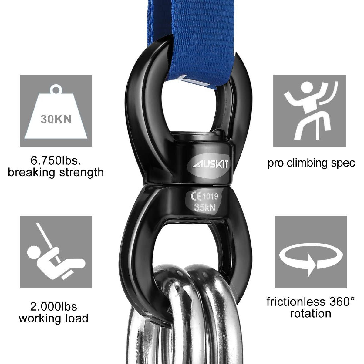 Auskit, Black Swing Swivel, 35 Kn Safest Rotational Device Hanging Accessory