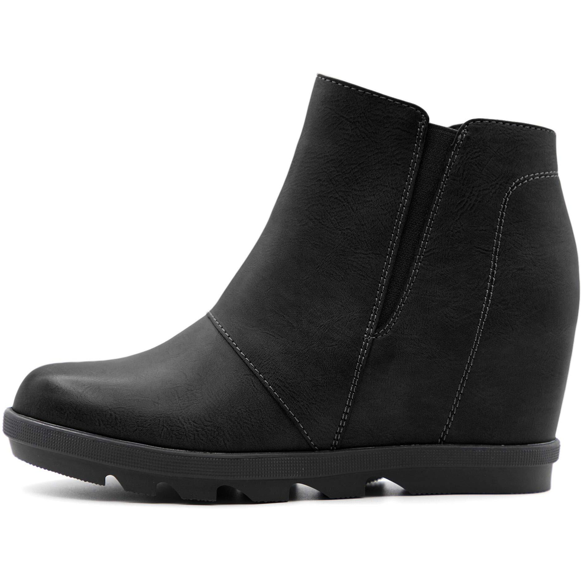 Athlefit Wedge Booties For Women With Heel Hidden Wedge Boots Comfortable Ankle Boots Black Size 7