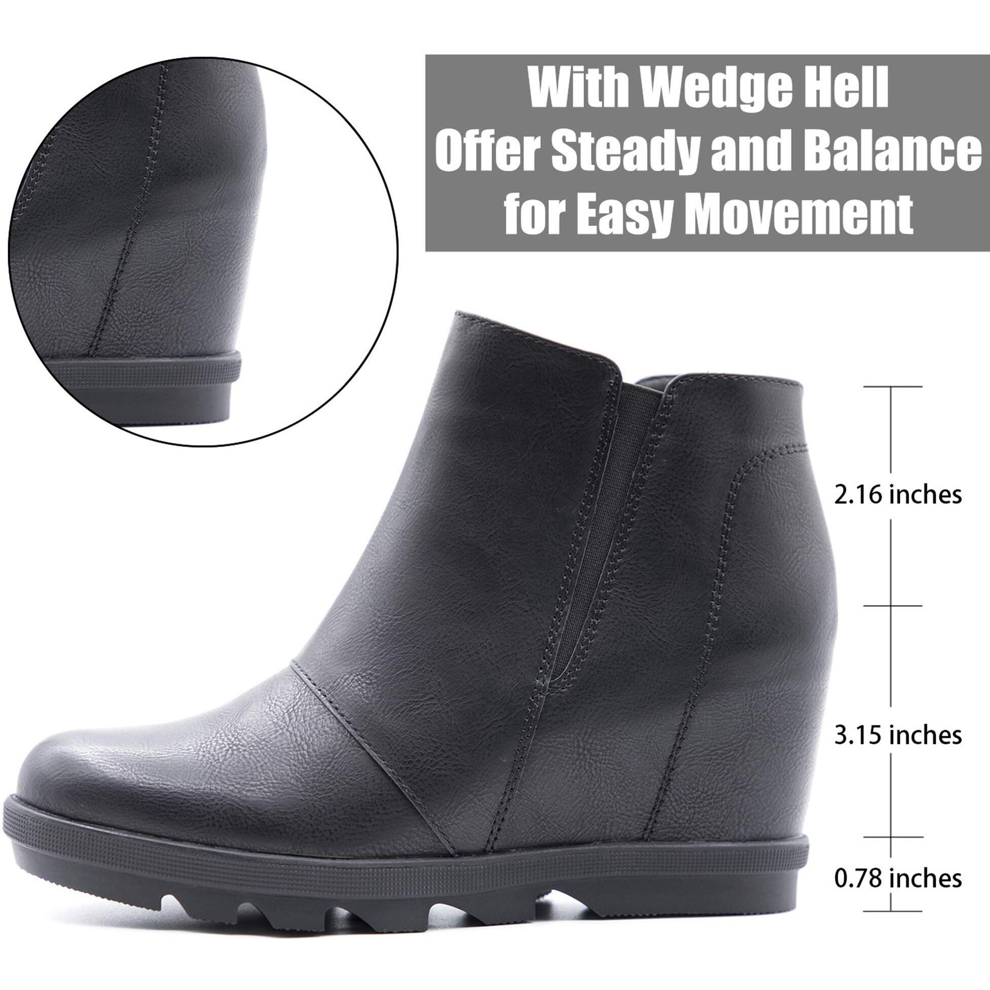 Athlefit Wedge Booties For Women With Heel Hidden Wedge Boots Comfortable Ankle Boots Black Size 7