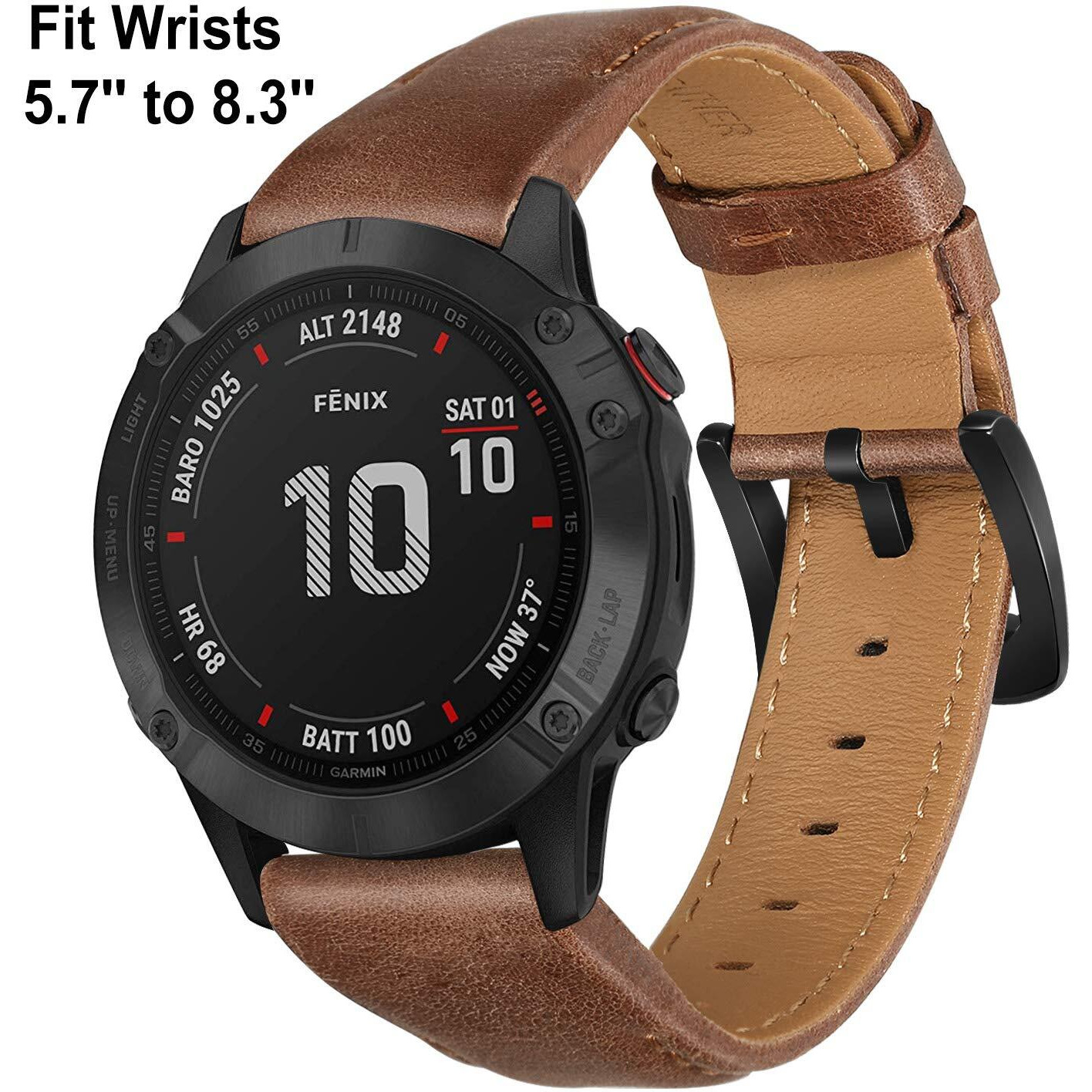 Trumirr Watchband For Fenix 8 51Mm / 7X / 6X Pro / 5X Plus, 26Mm Quick Fit Watch Band Genuine Cowhide Leather Strap For Garmin Epix Pro 51Mm / Instinct 3 Solar 50Mm / Descent Mk3I 51Mm