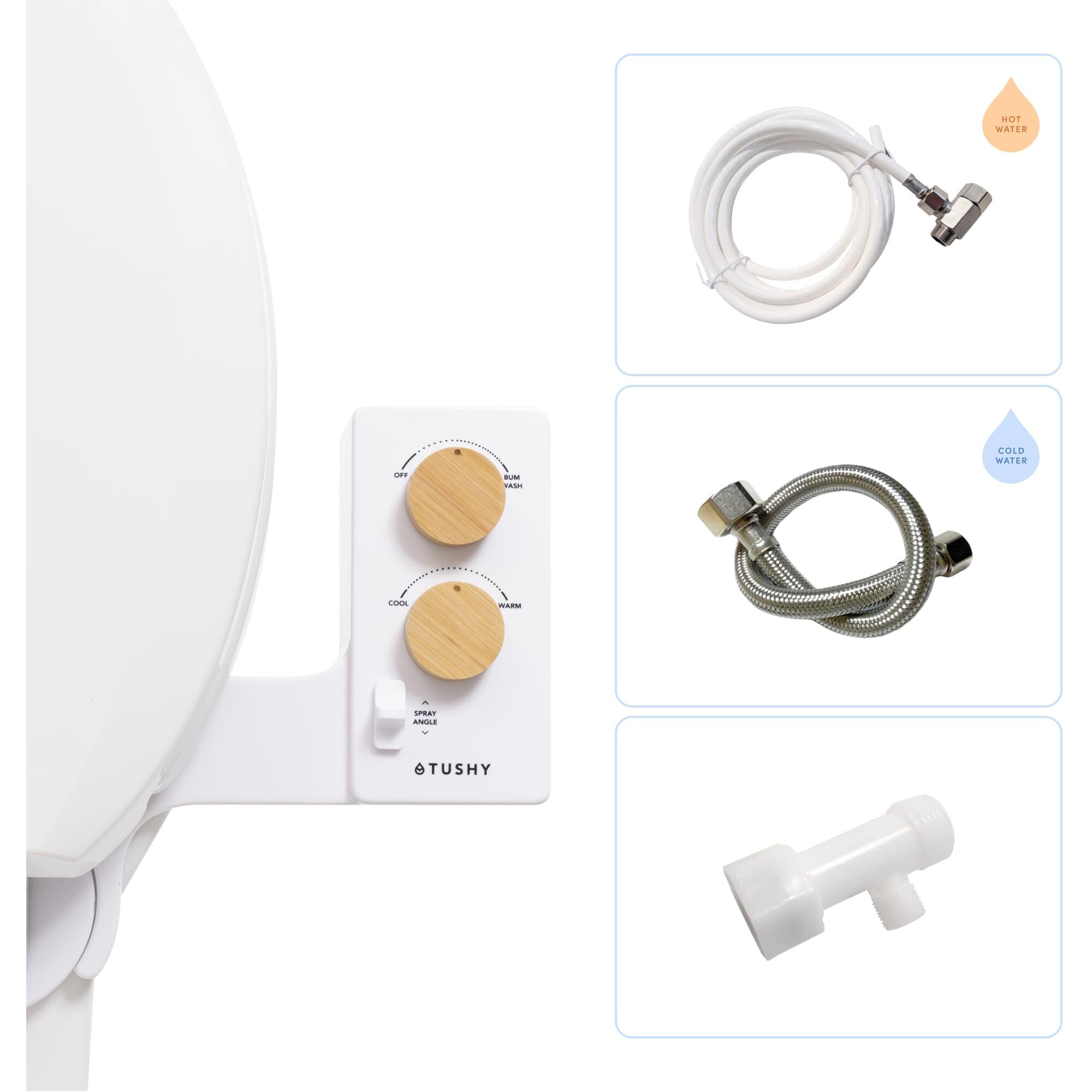 Tushy 3.0 Spa Bidet Attachment. Cool To Warm Water. It's Time To Replace Toilet Paper, Fresh Water Spray (Requires Sink Access For Optional Temperature Control), Bamboo