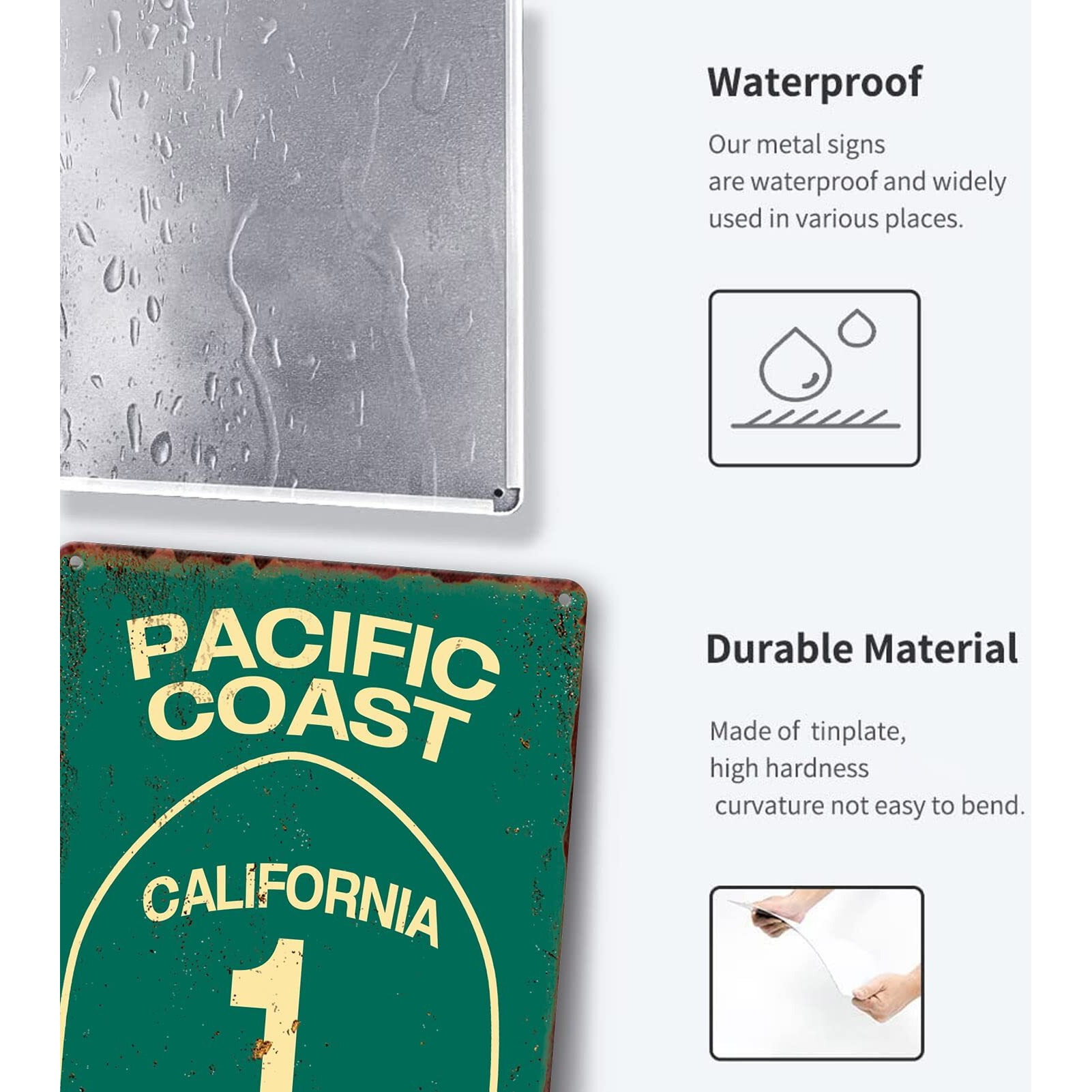 Vintage Metal Tin Sign Pacific Coast Highway Signs California Decor Abbey Street Road Sign Surf Tin Signs Summer Travel Gift 12 X 8 In