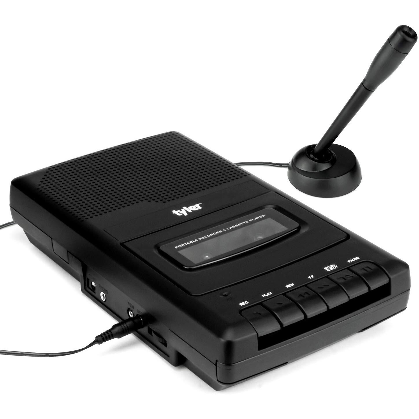Tyler Tcp-01 Portable Cassette Player And Recorder - Retro Shoebox Style Music Device With Stand-Alone Microphone, Built-In Speaker, And Retractable Handle - Auto Voice Level Control, 120V Ac Adapter