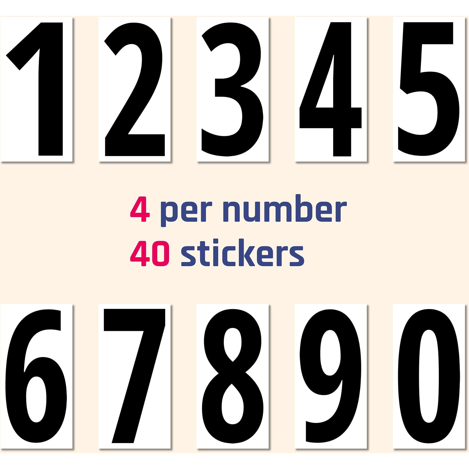 40 Pieces, 6" - Vinyl Number Stickers, Waterproof Large Stick On Numbers - Black Numbers