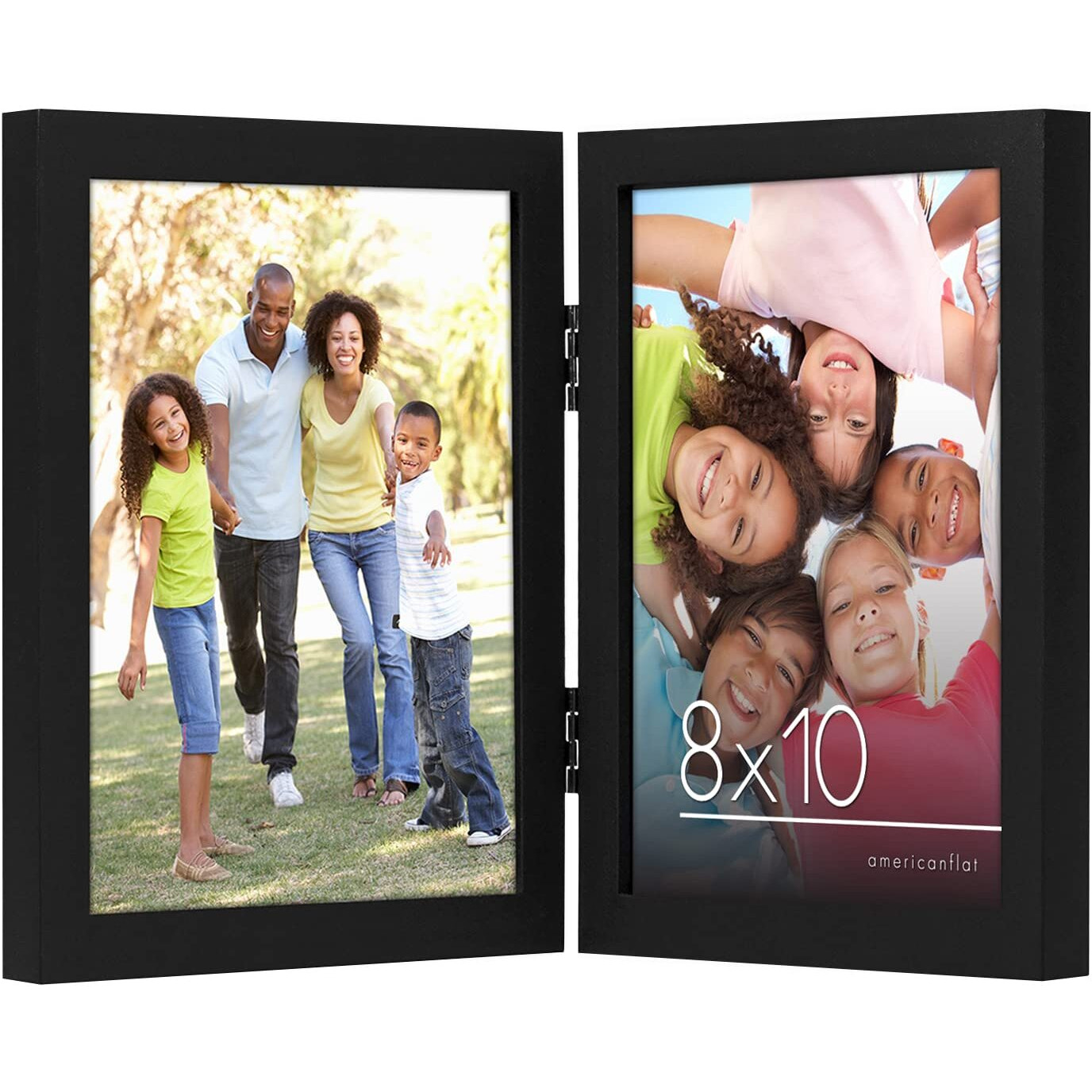 Americanflat 8X10 Hinged Picture Frame In Black With Two Displays - Composite Wood With Polished Glass For Tabletop