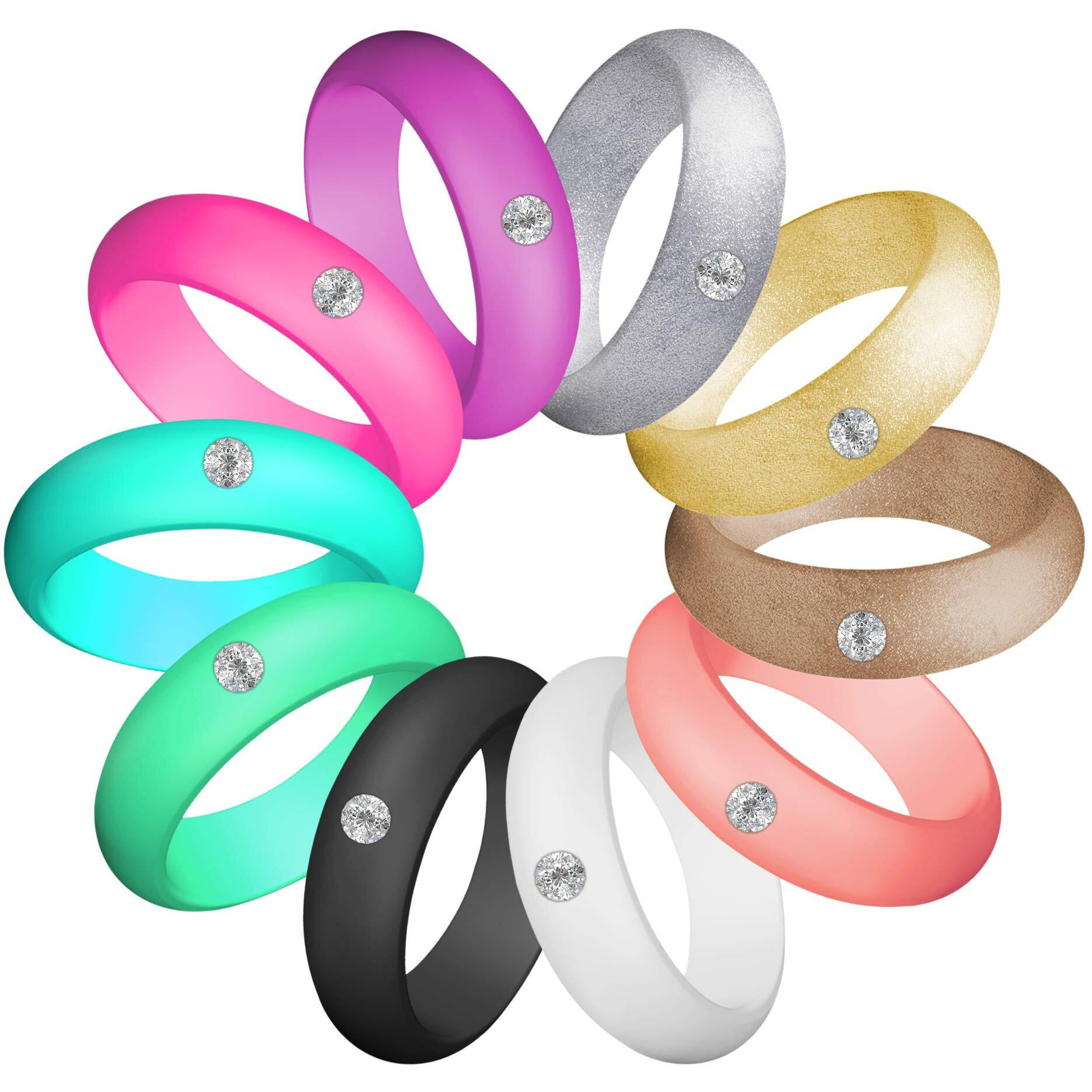 Lnq Luniqi Silicone Diamond Wedding Ring, Luniqi Silicone Band With Rhinestone For Women, Bling And Shine Diamond For Single Or Married Women, Christmas, Mather's Day, Valentine's Day, Wedding Show