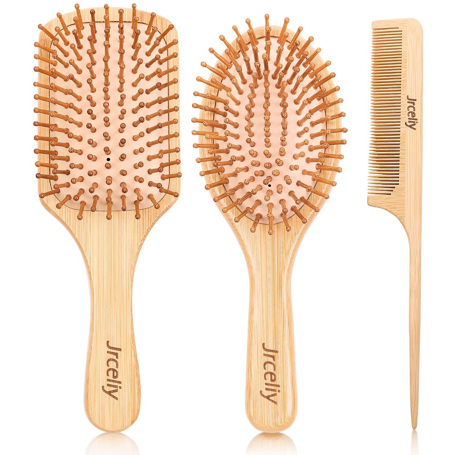 3Pcs Bamboo Hair Brush Set,Natural Wooden Brush For Women, Madam, Paddle Detangling Brush For Dry/Curly/Thick/Thin/Straight Hair
