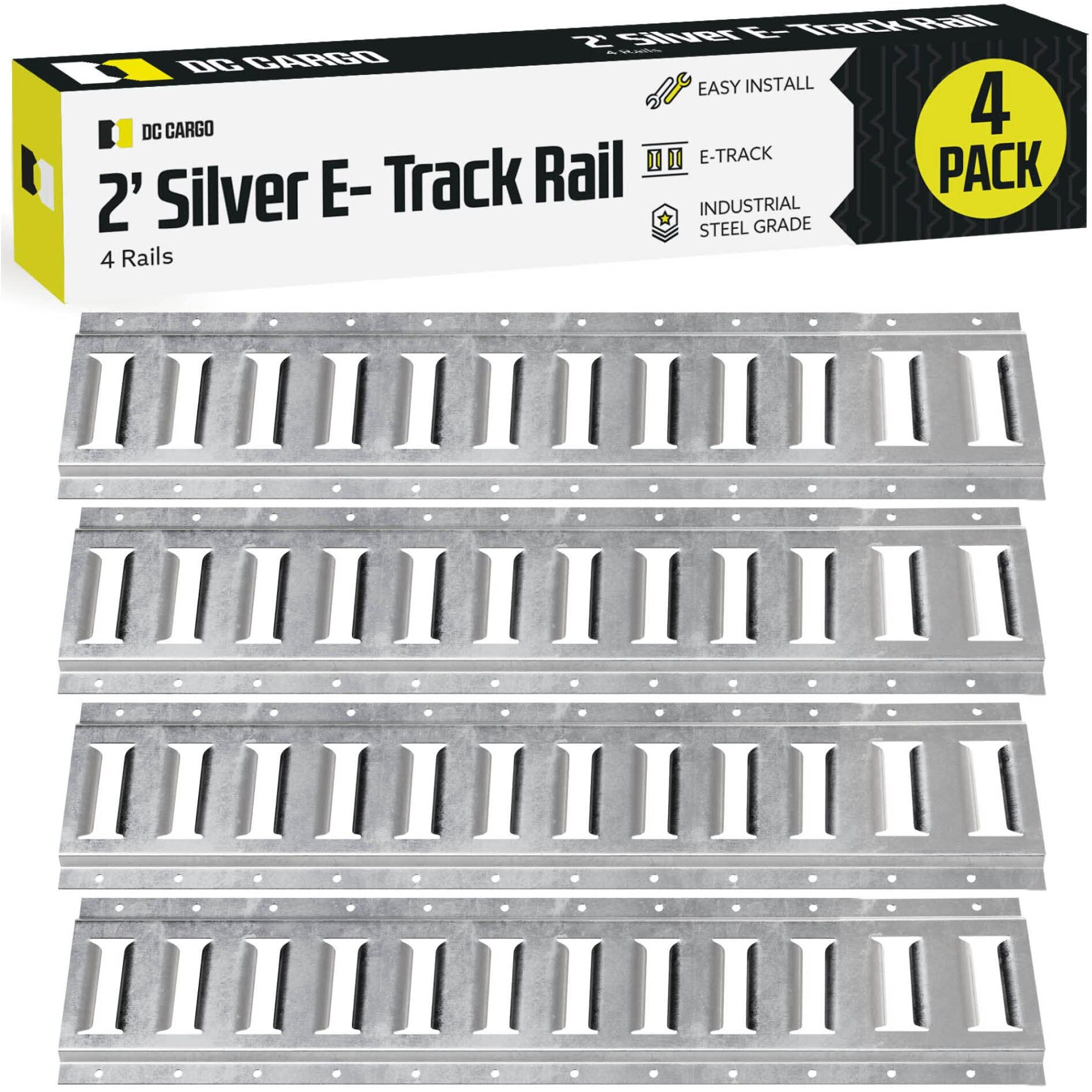 Four 2' E-Track Tie-Down Rail, Hot-Dipped Galvanized Steel E-Track Tie-Downs | 2' Horizontal E-Tracks, Pack Of 4 Bolt-On Tie-Down Rails For Cargo On Pickups, Trucks, Trailers, Vans