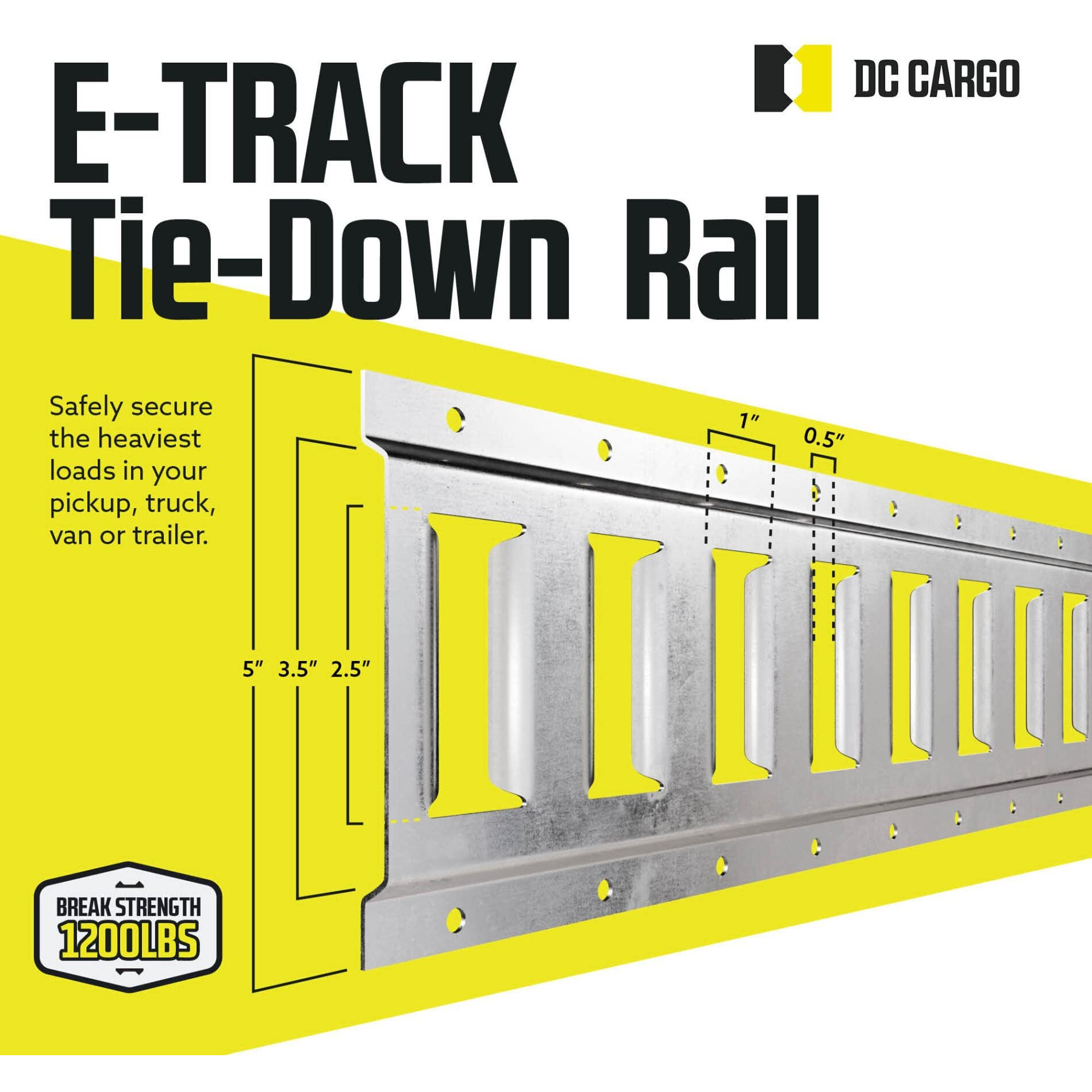 Four 2' E-Track Tie-Down Rail, Hot-Dipped Galvanized Steel E-Track Tie-Downs | 2' Horizontal E-Tracks, Pack Of 4 Bolt-On Tie-Down Rails For Cargo On Pickups, Trucks, Trailers, Vans
