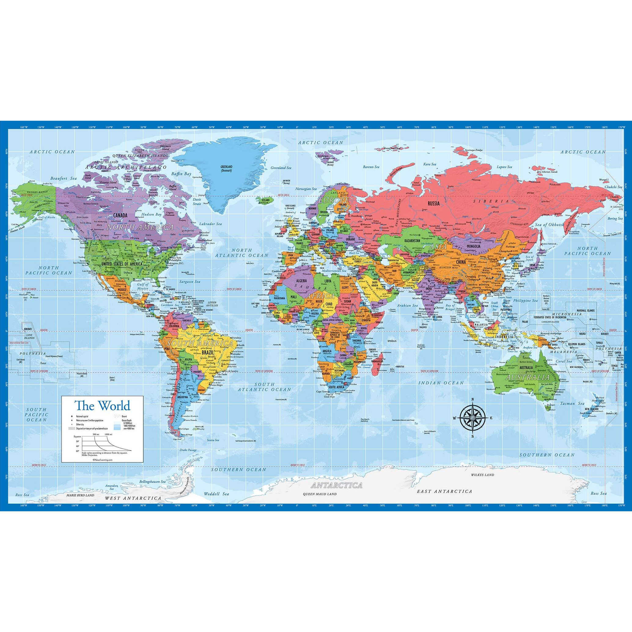 Laminated World Map - 18" X 29" - Wall Chart Map Of The World - Made In The Usa